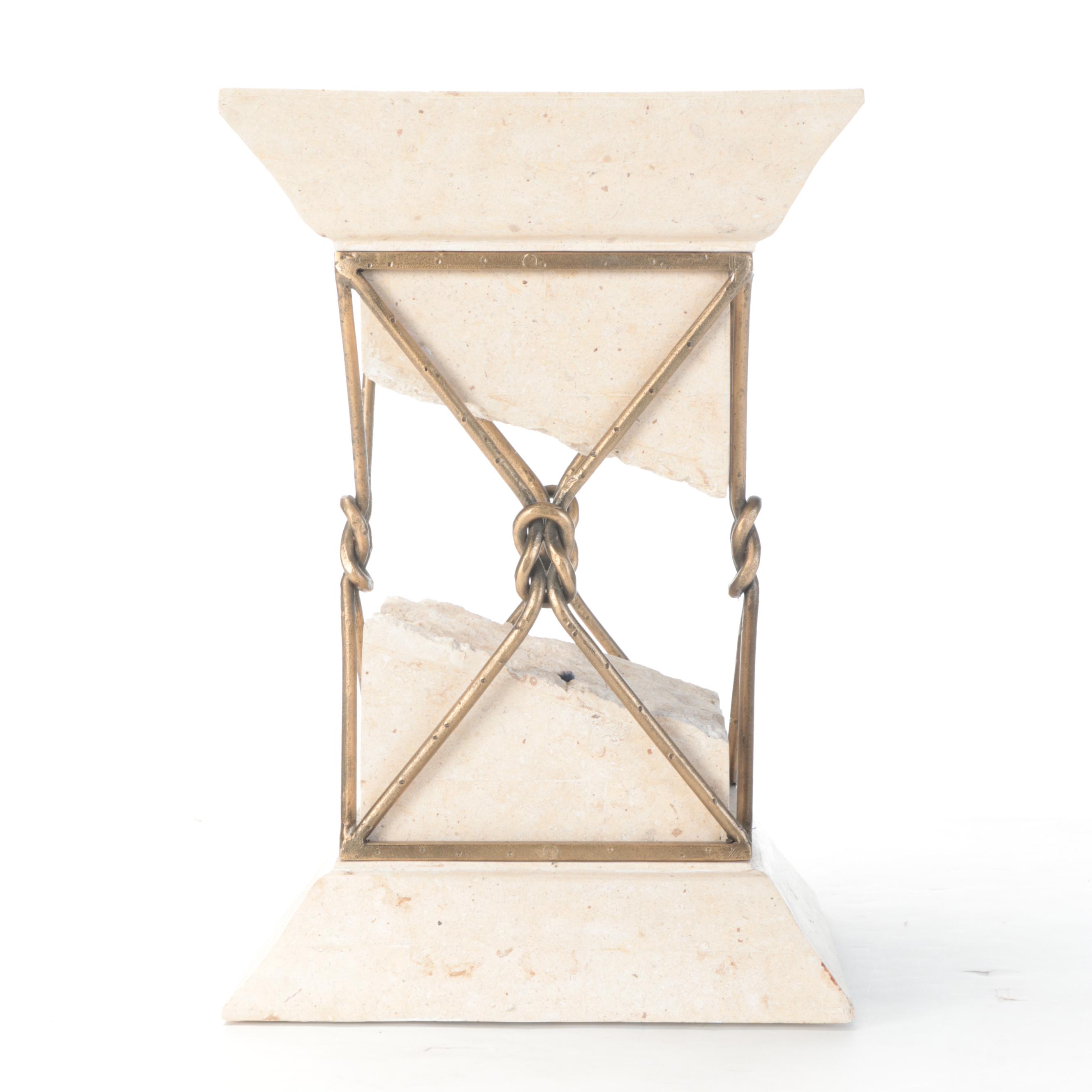 Philippine Travertine and Wrought Iron Side Table