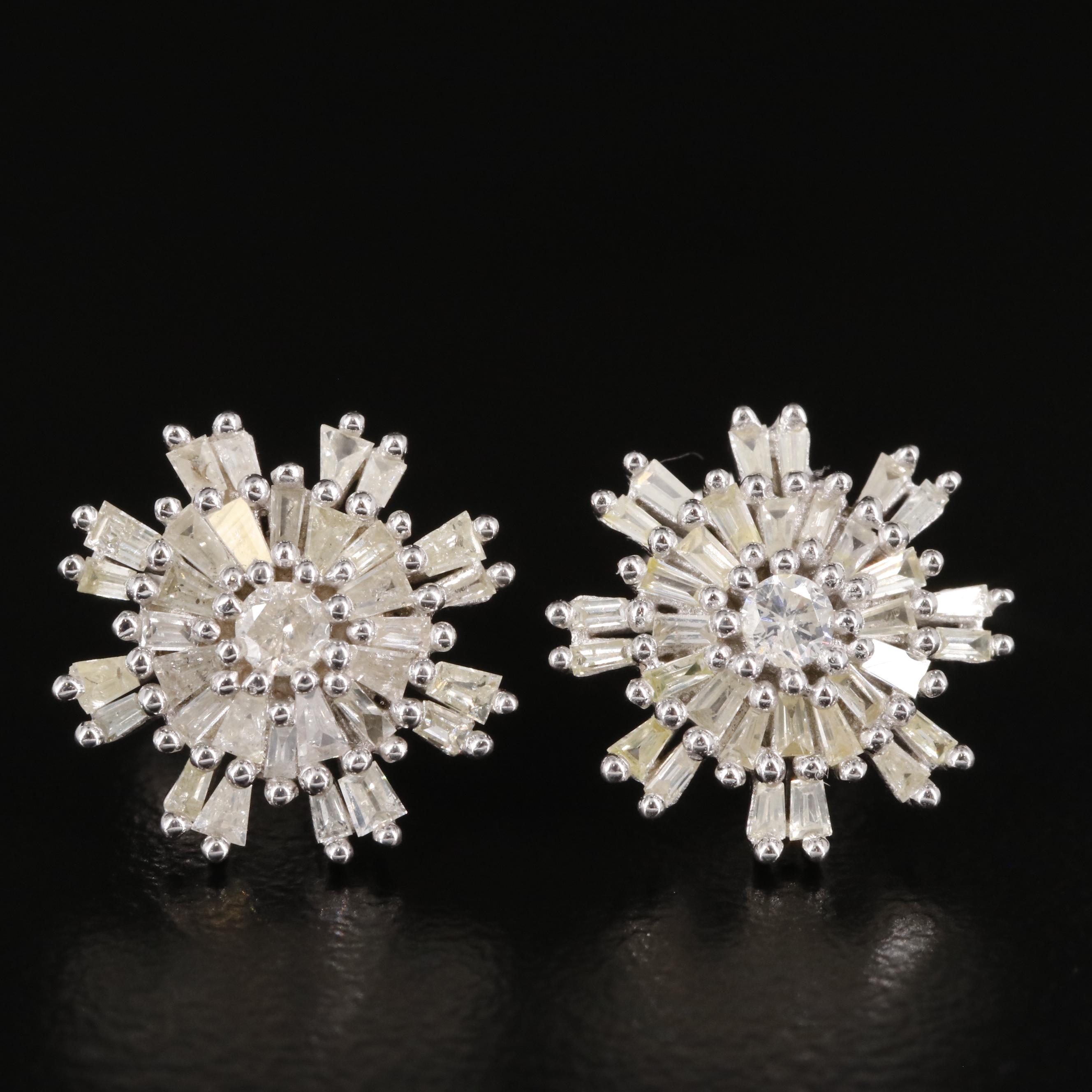 Sterling Diamond Button Earrings