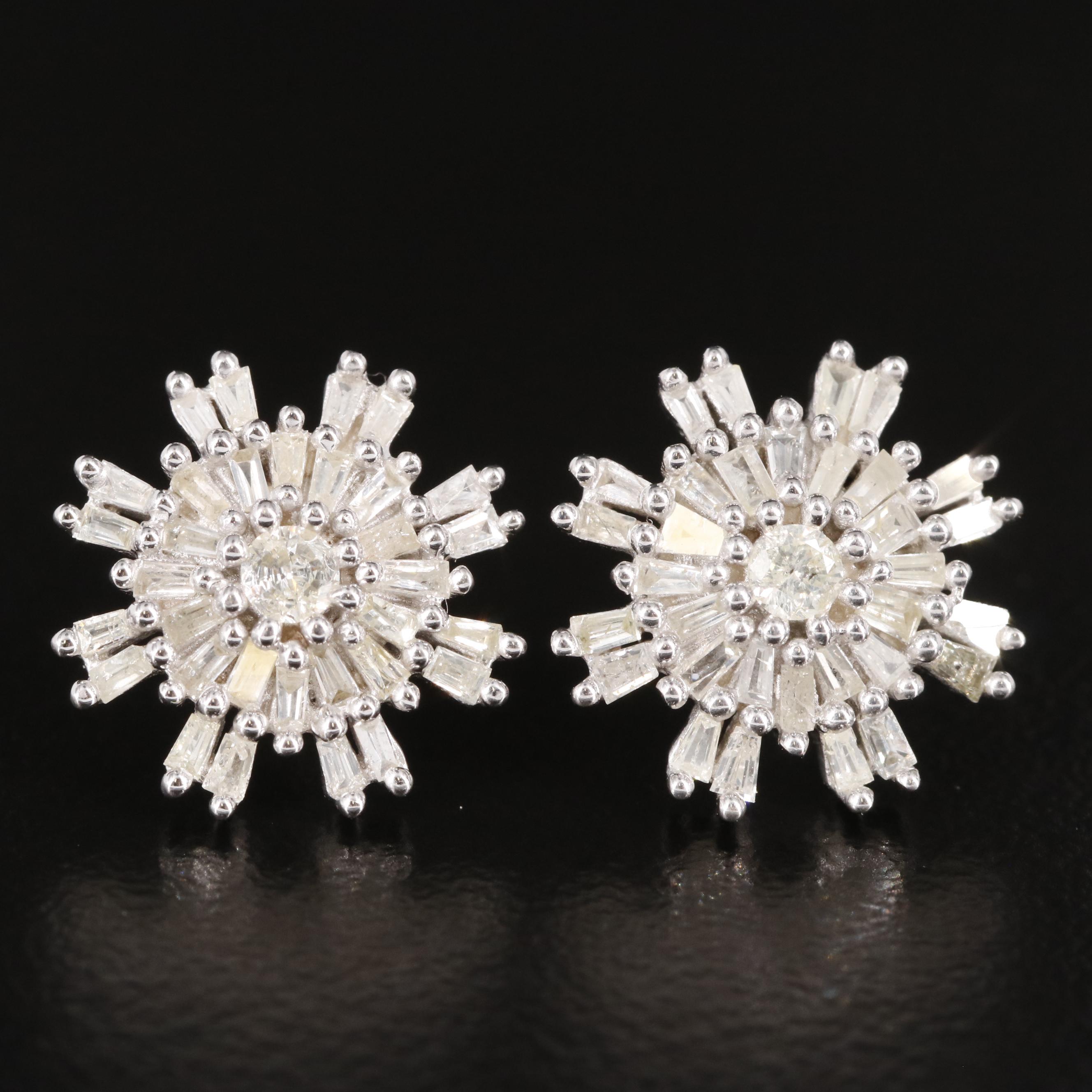 Sterling Diamond Button Earrings
