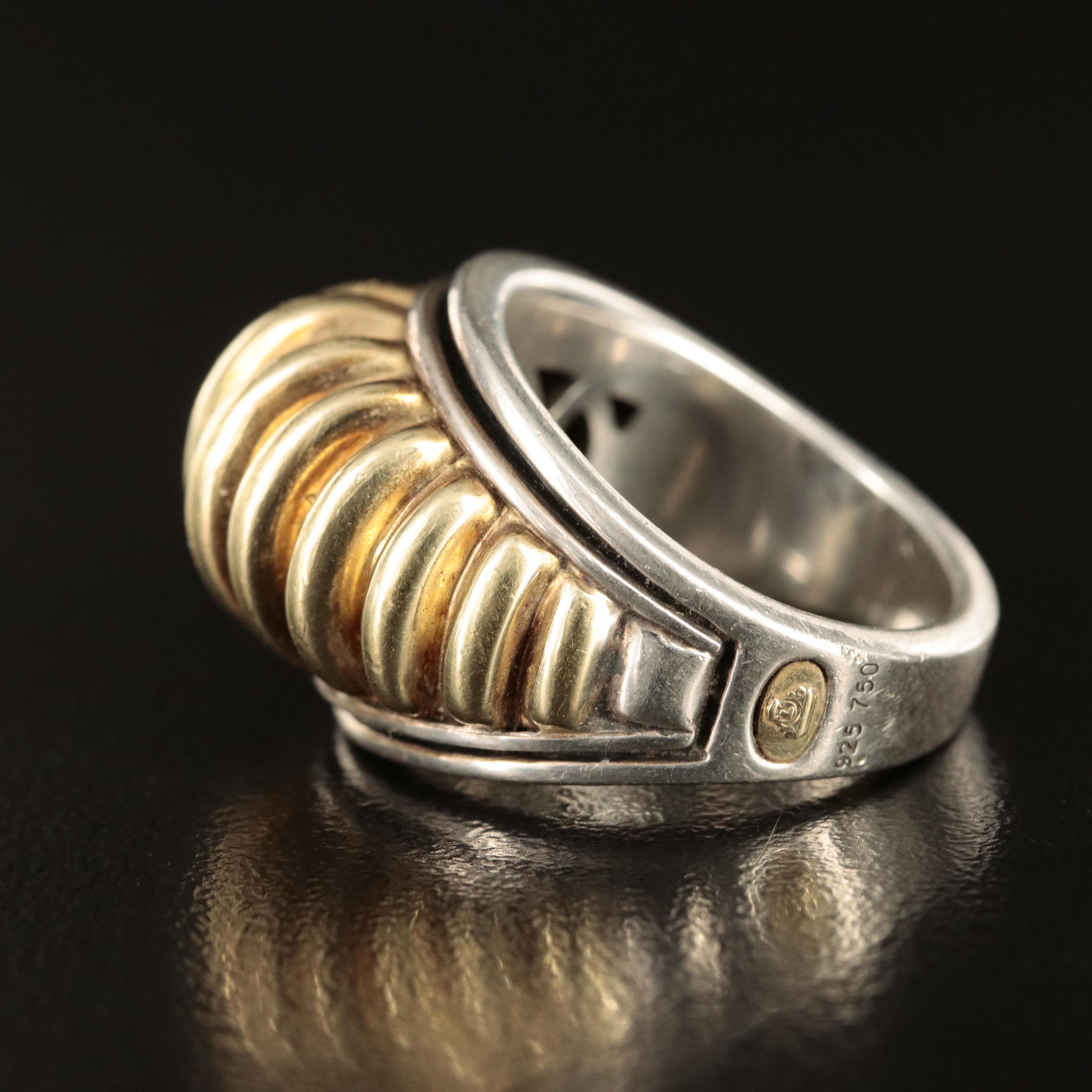 Lagos Caviar Sterling Fluted Ring with 18K Accents