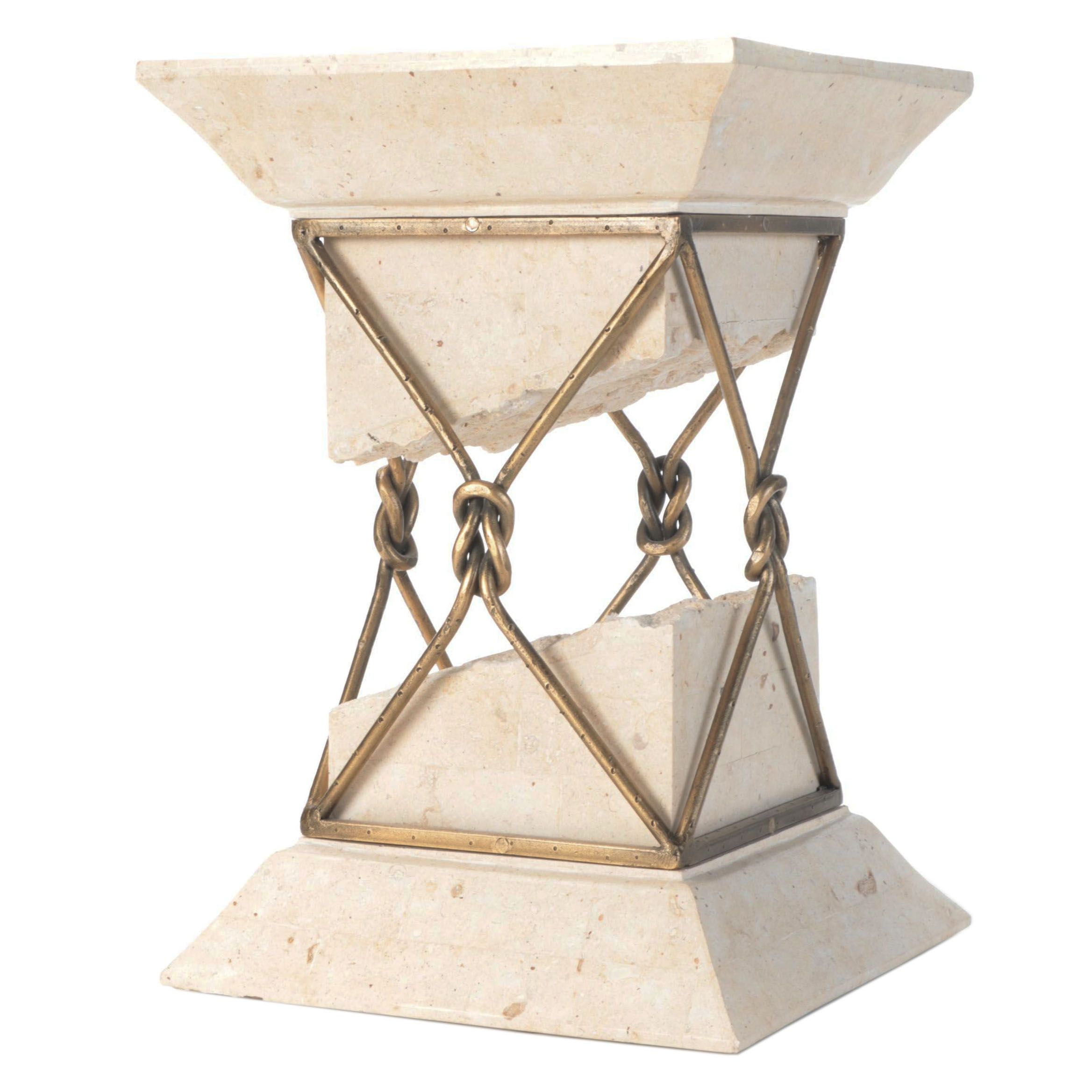 Philippine Travertine and Wrought Iron Side Table