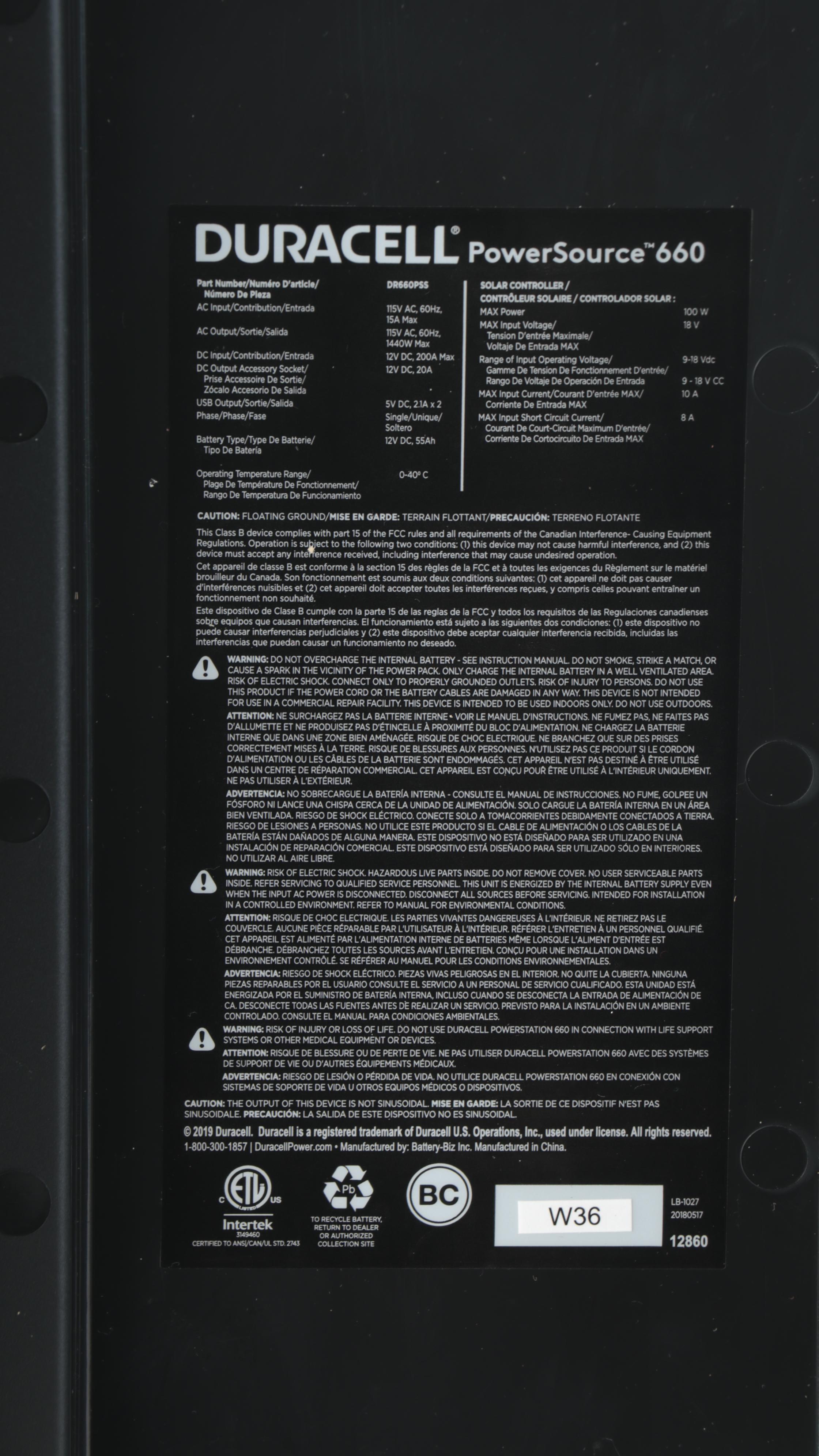 Duracell PowerSource 660 Portable Power Station