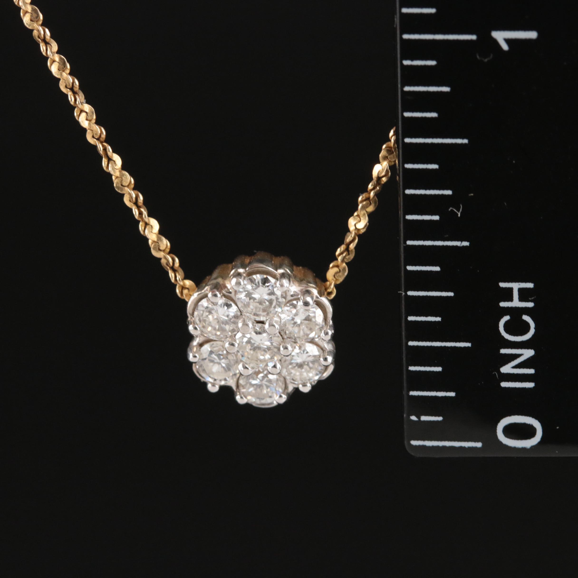 18K 0.75 CTW Diamond Clsuter Pendant Necklace