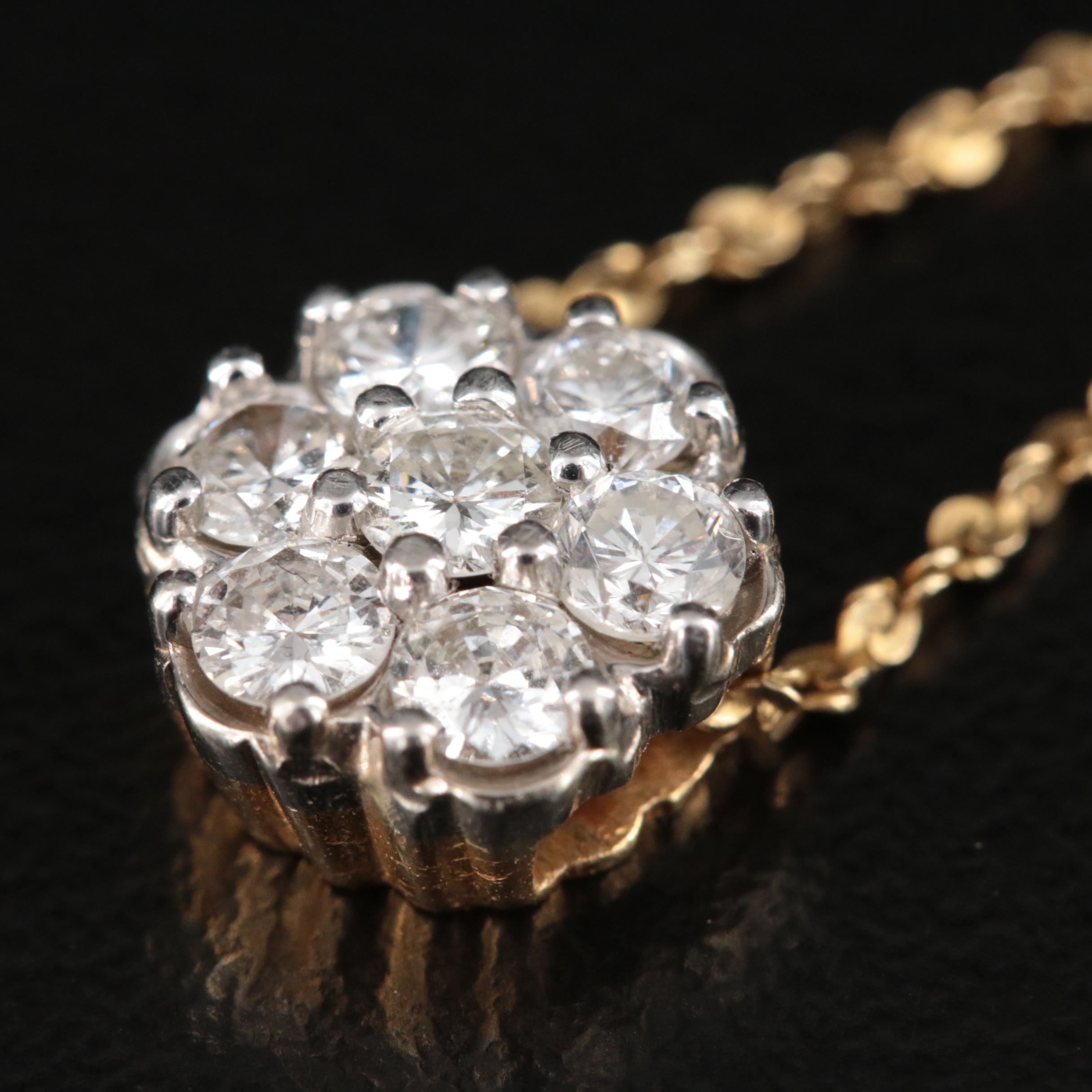 18K 0.75 CTW Diamond Clsuter Pendant Necklace