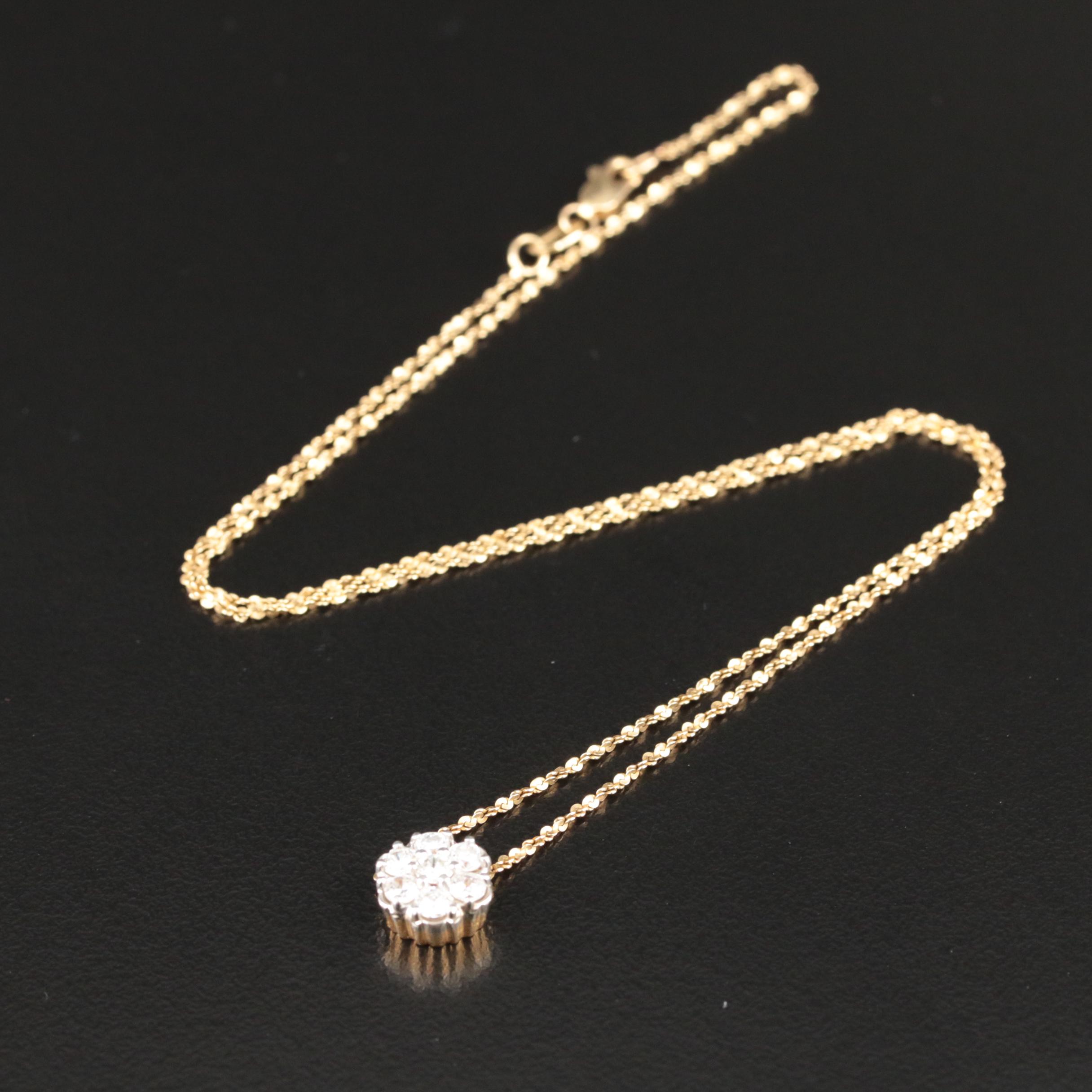 18K 0.75 CTW Diamond Clsuter Pendant Necklace