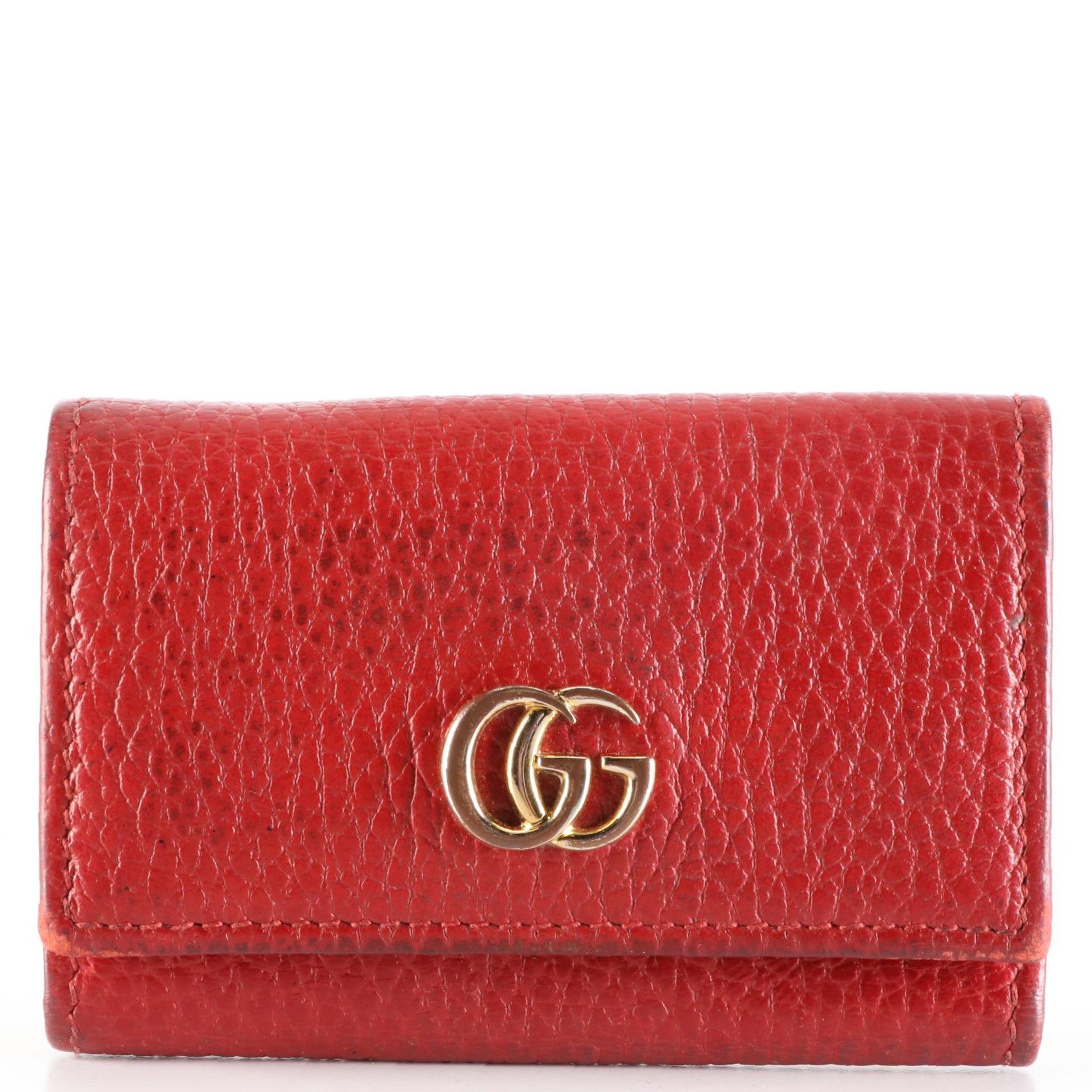 Gucci GG Marmont 6-Ring Key Case in Red Pebbled Leather