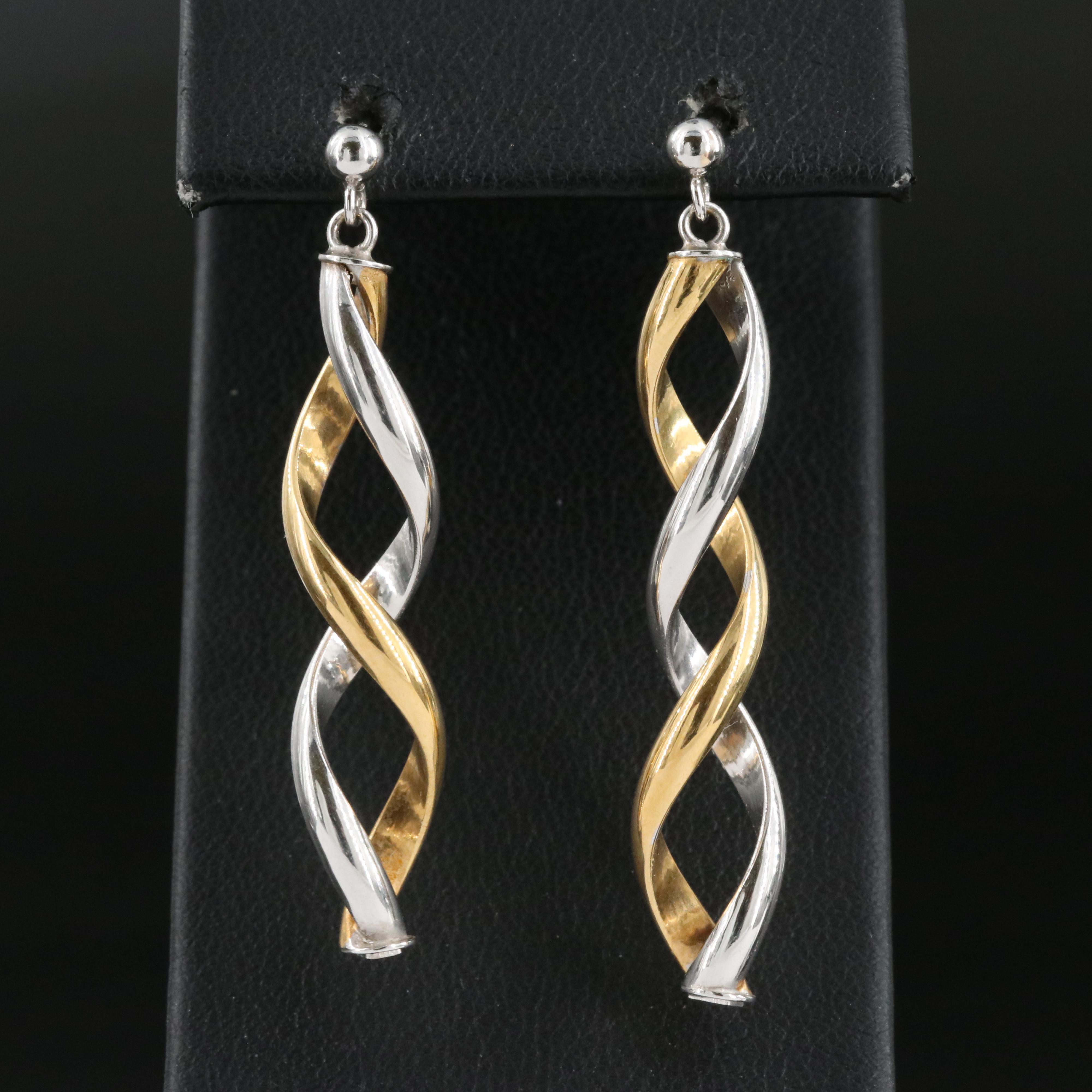 10K Two-Tone Spiral Drop Earrings