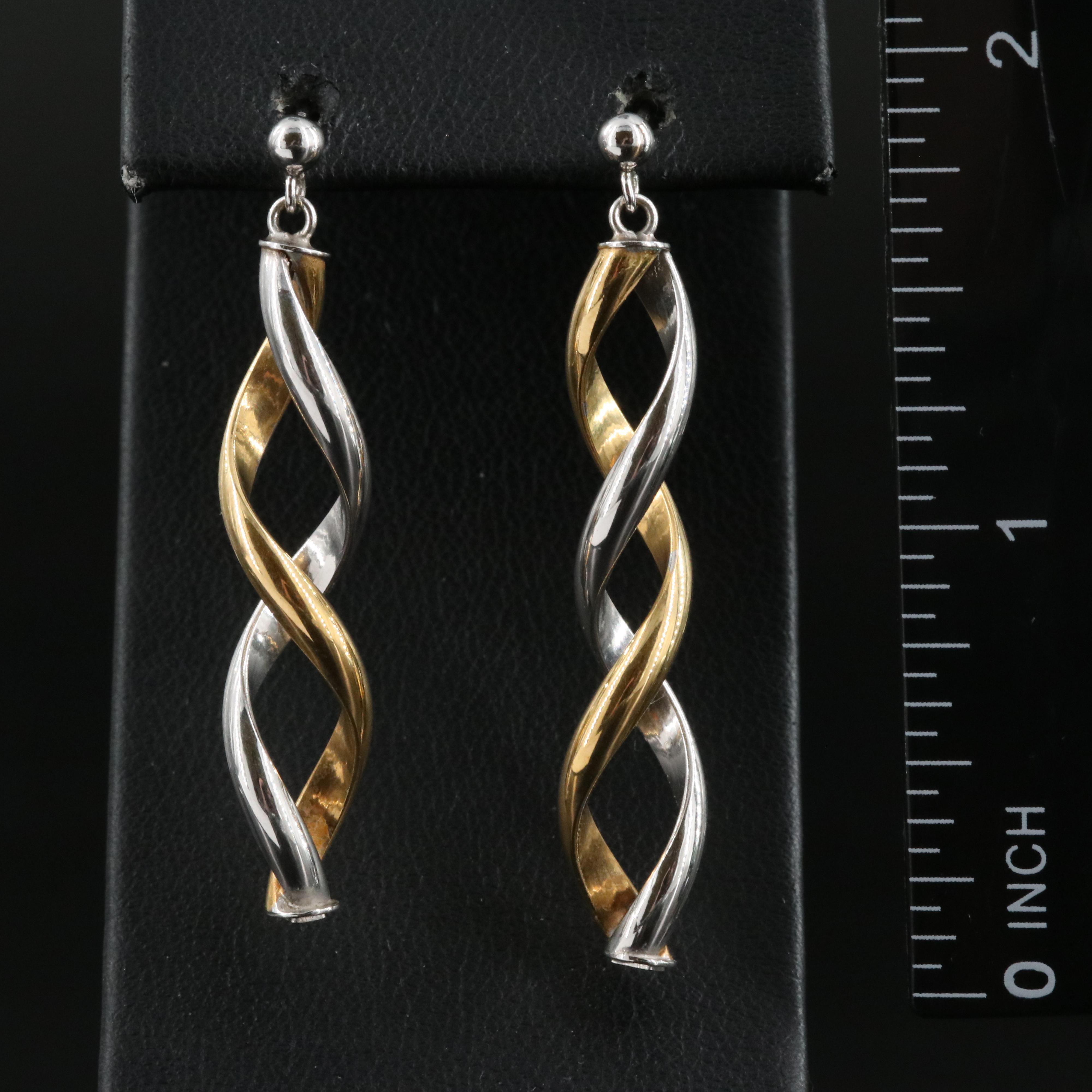 10K Two-Tone Spiral Drop Earrings