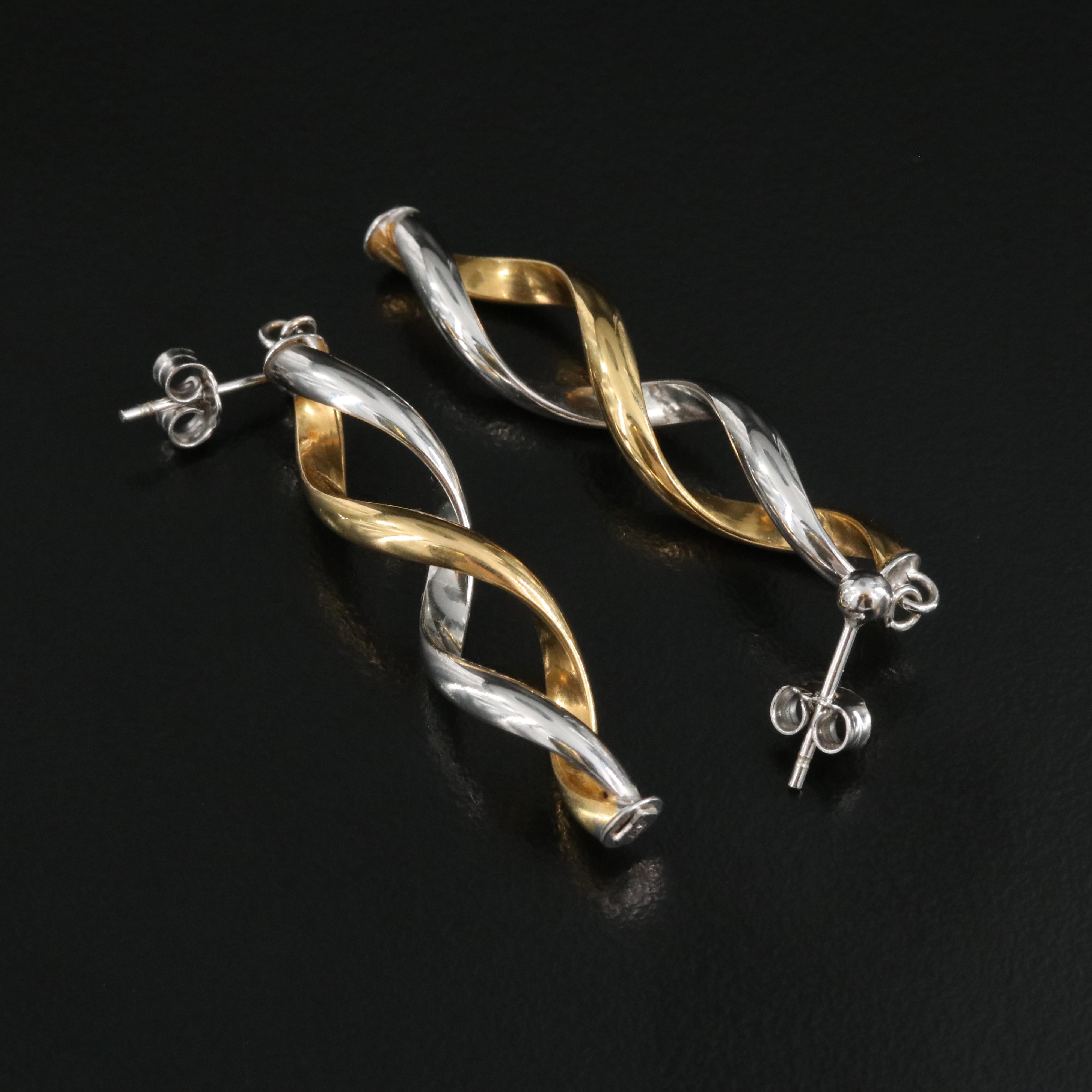 10K Two-Tone Spiral Drop Earrings