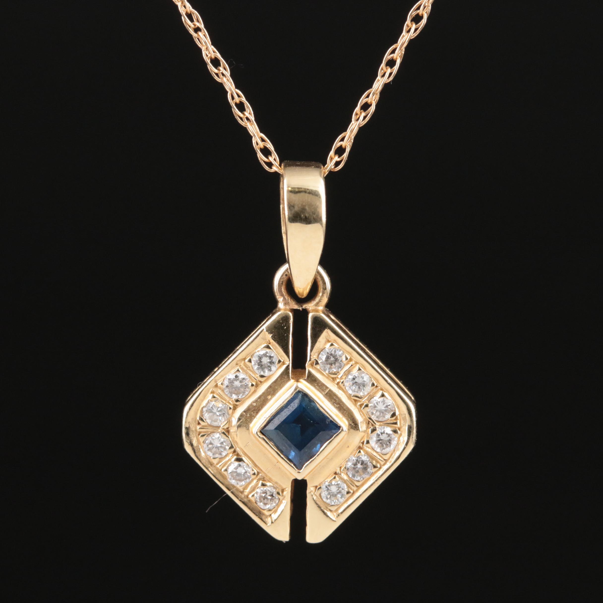14K Sapphire and Diamond Pendant Necklace