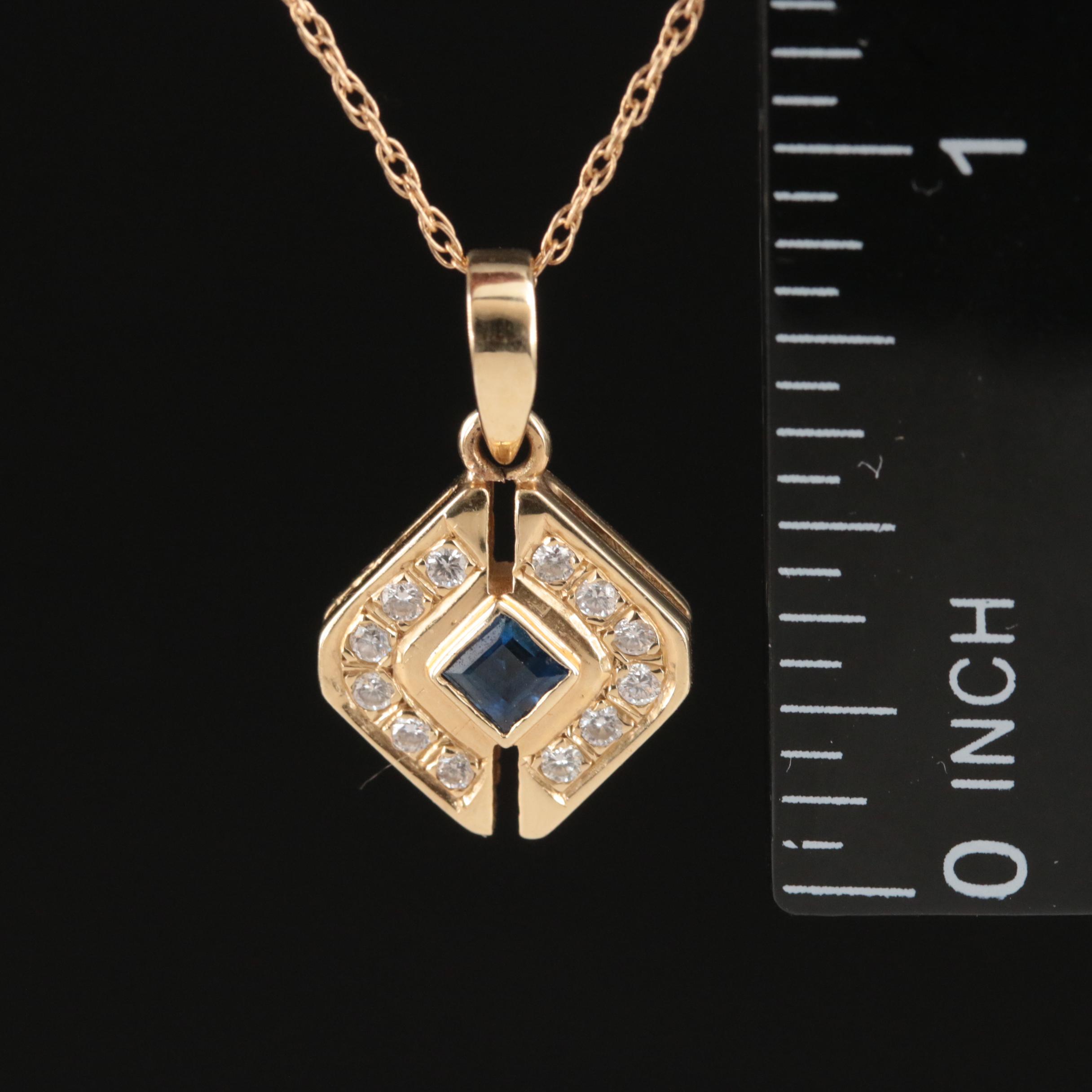 14K Sapphire and Diamond Pendant Necklace