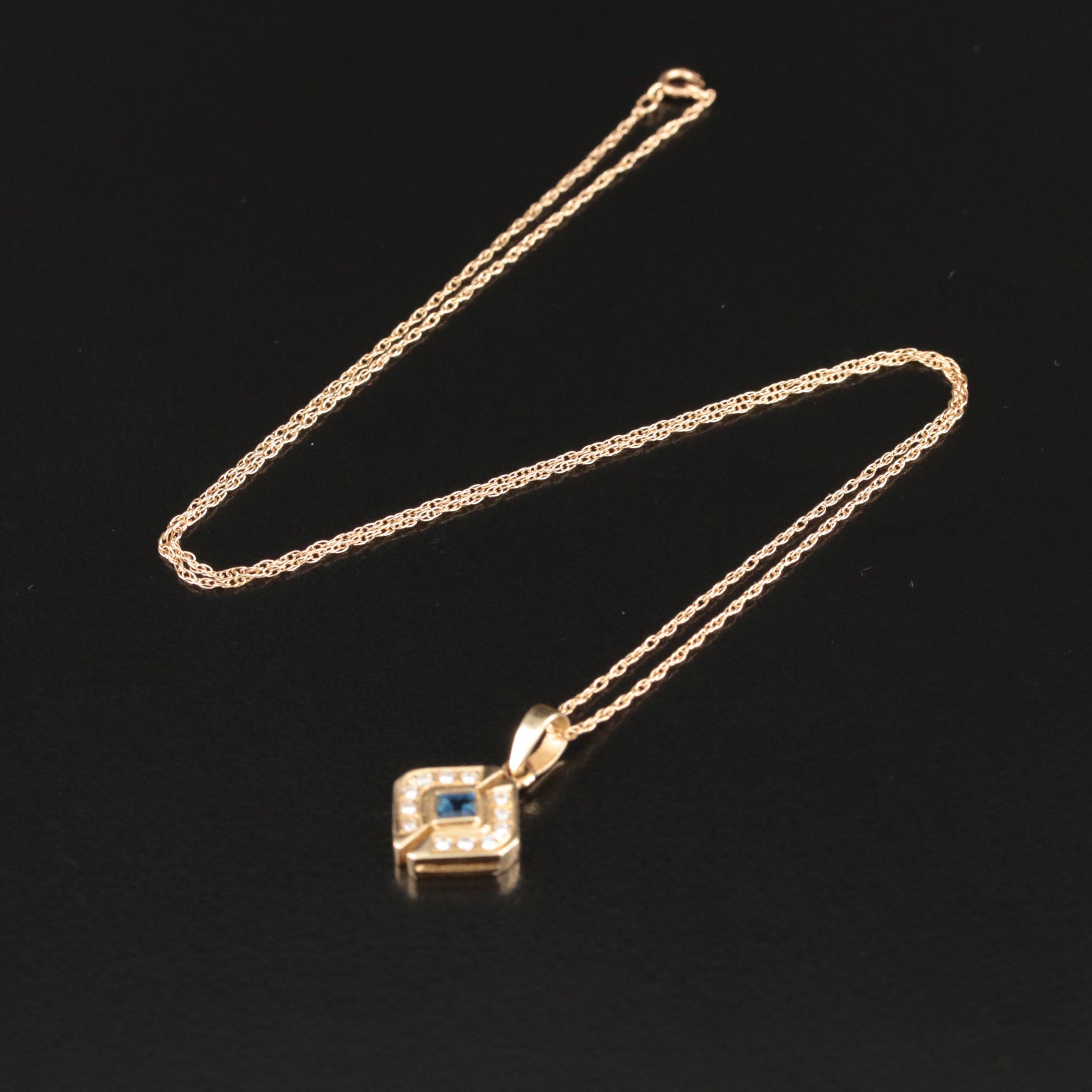 14K Sapphire and Diamond Pendant Necklace