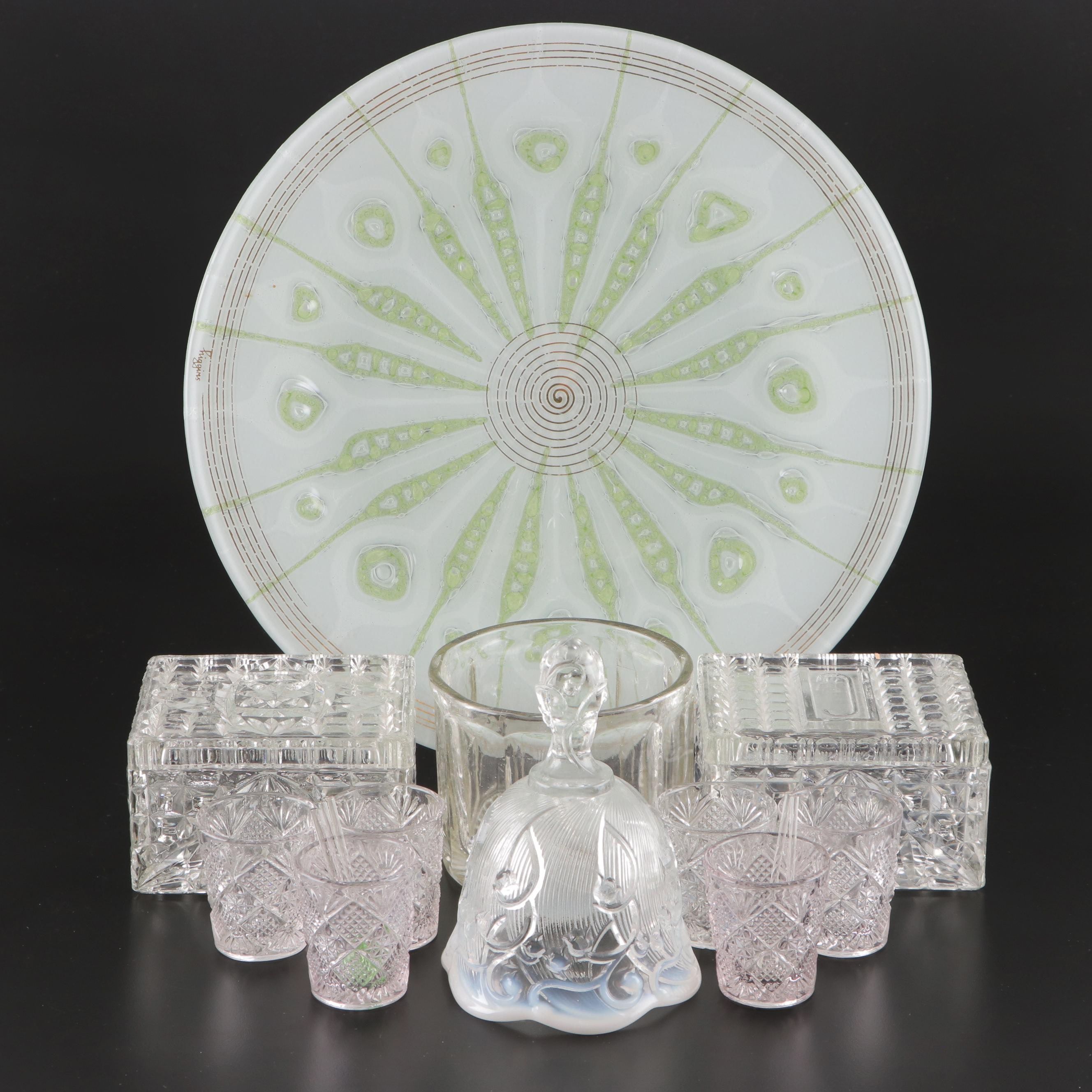 Mid Century Modern Higgins Fused Glass Plate with Other Glass Tableware