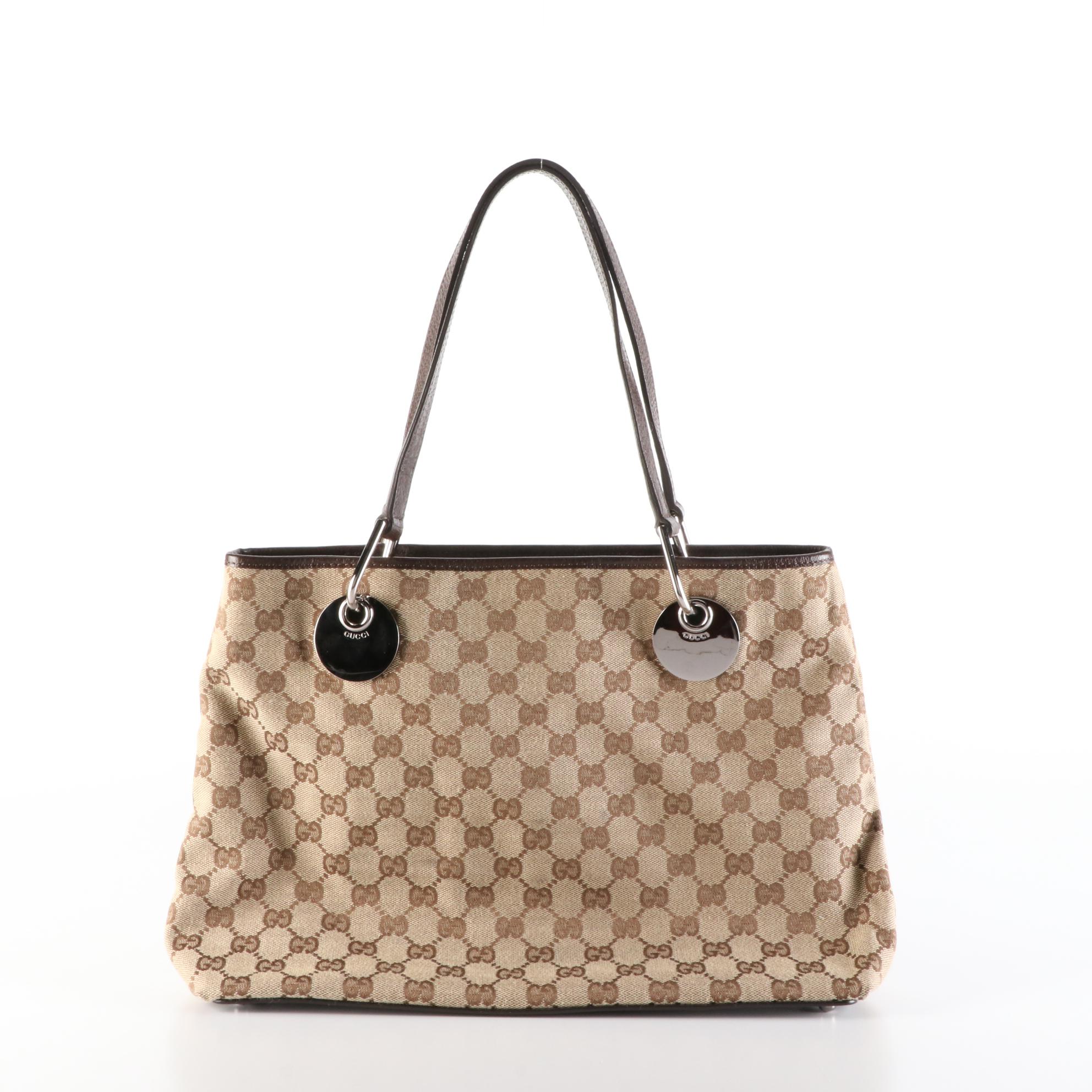 Gucci Shoulder Bag in GG Canvas and Cinghiale Leather
