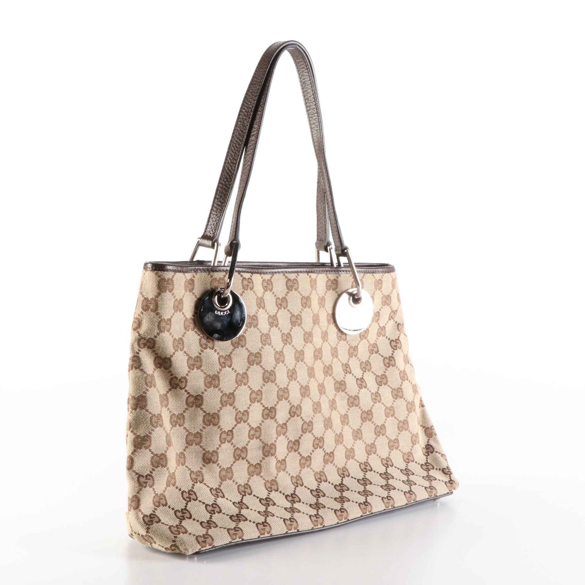 Gucci Shoulder Bag in GG Canvas and Cinghiale Leather