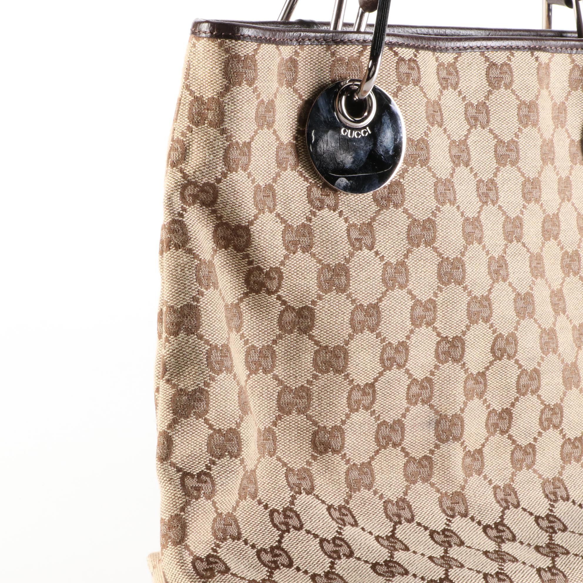 Gucci Shoulder Bag in GG Canvas and Cinghiale Leather