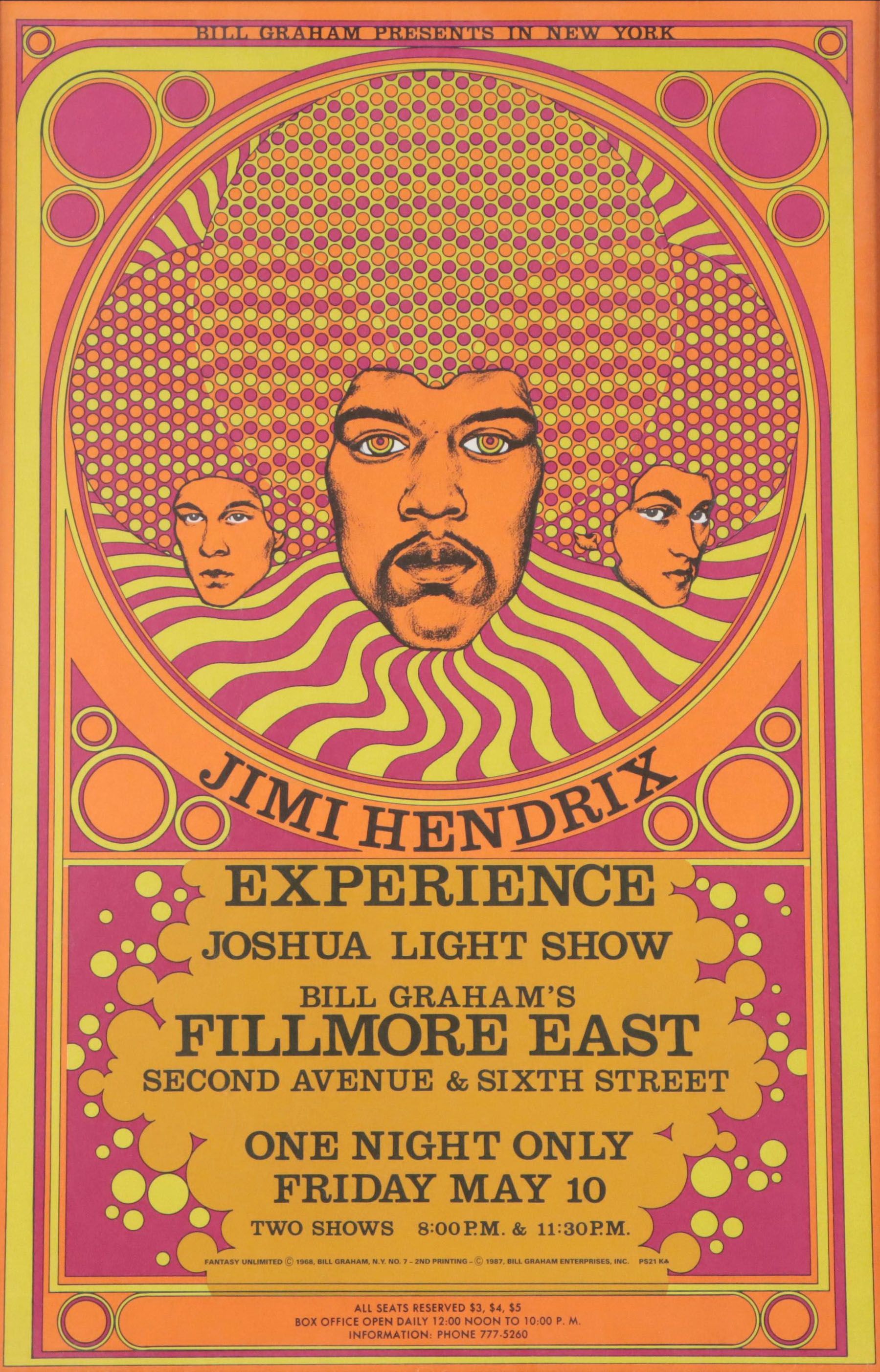 Jimi Hendrix Color Lithograph Concert Poster, 1968
