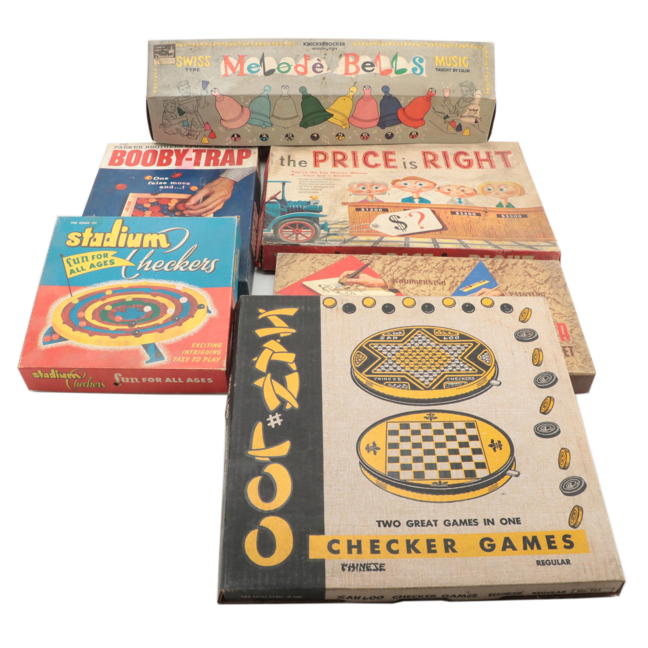 Parker Brothers "Booby Trap" with More Board Games, Bells and Woodburning Set