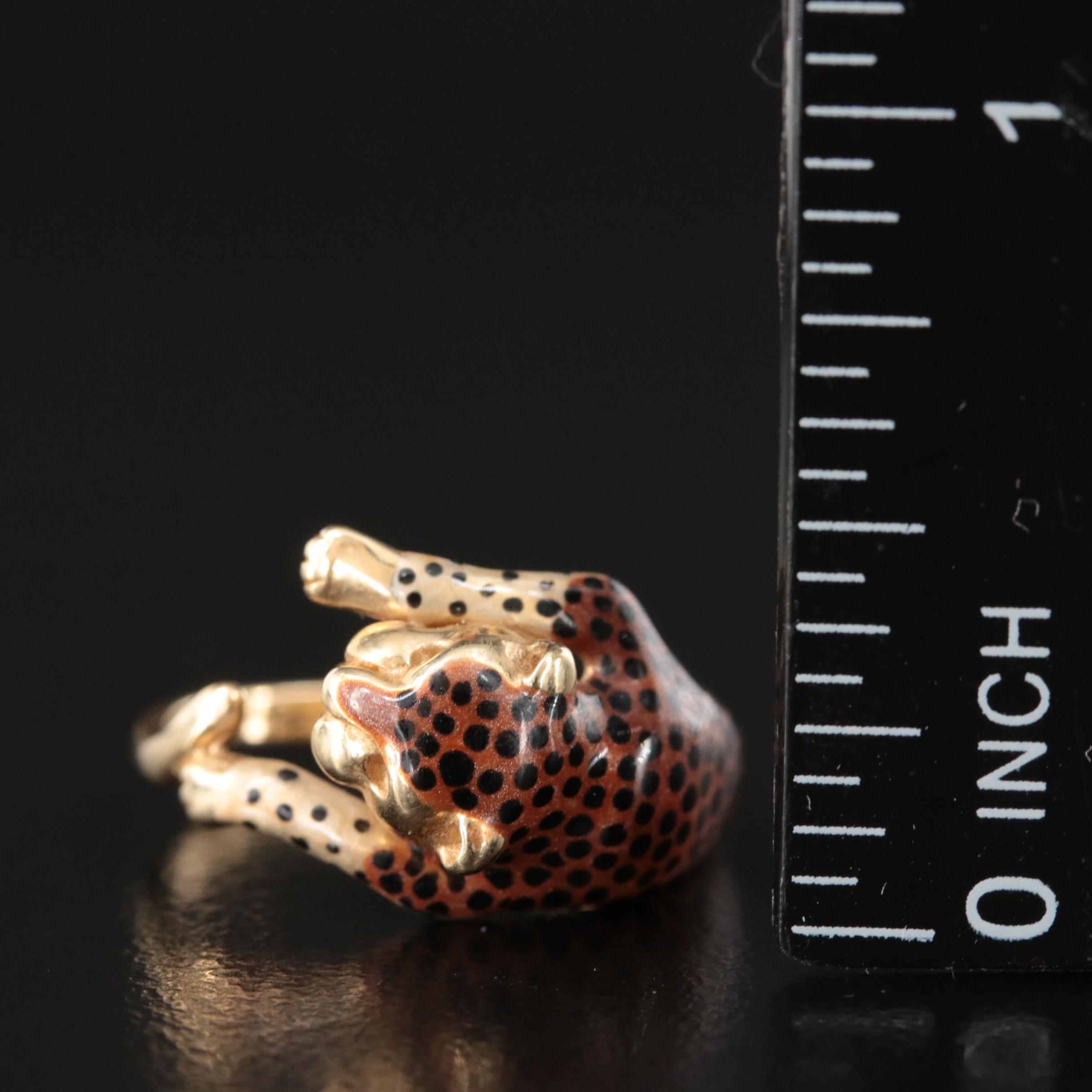 14K Enamel Leopard Ring