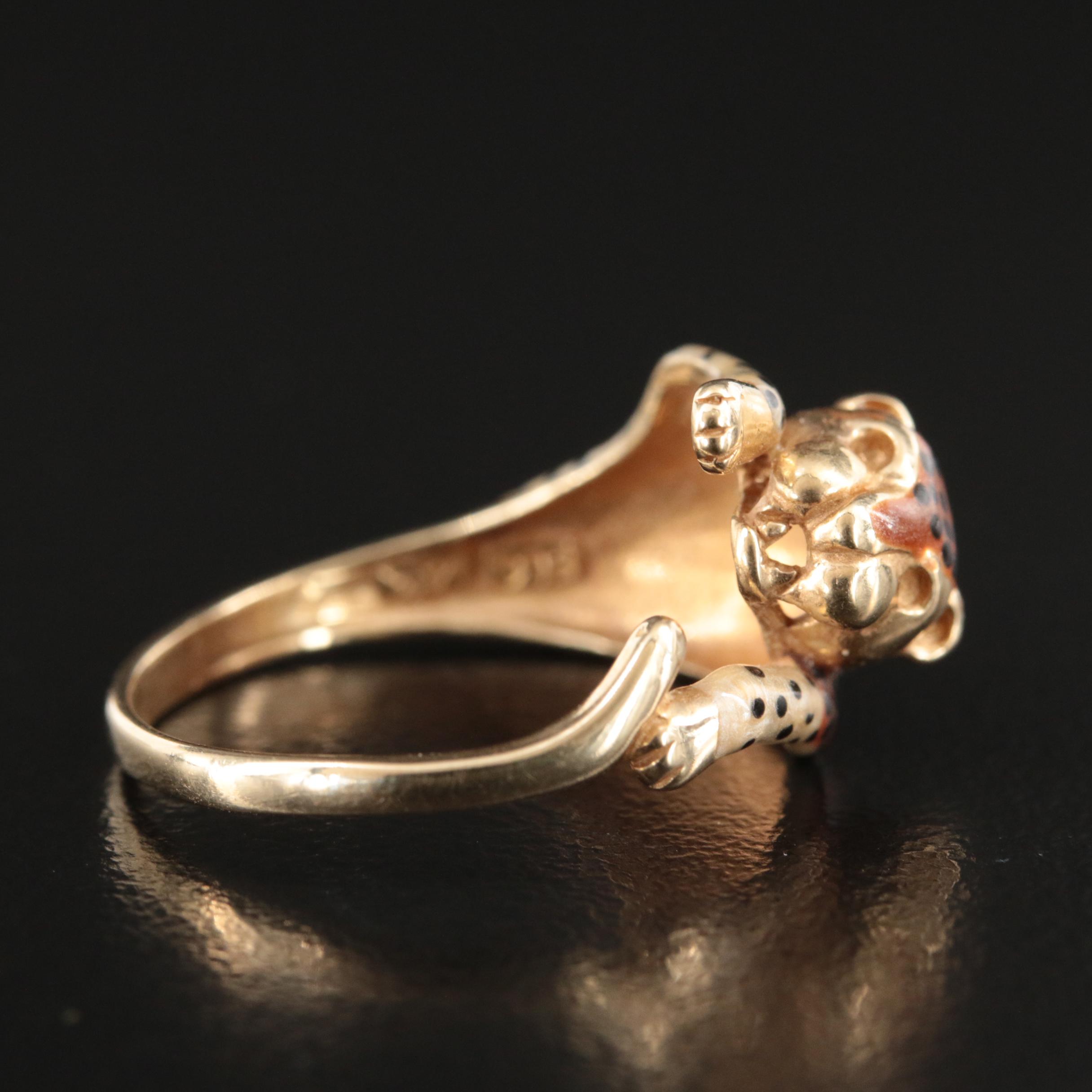 14K Enamel Leopard Ring
