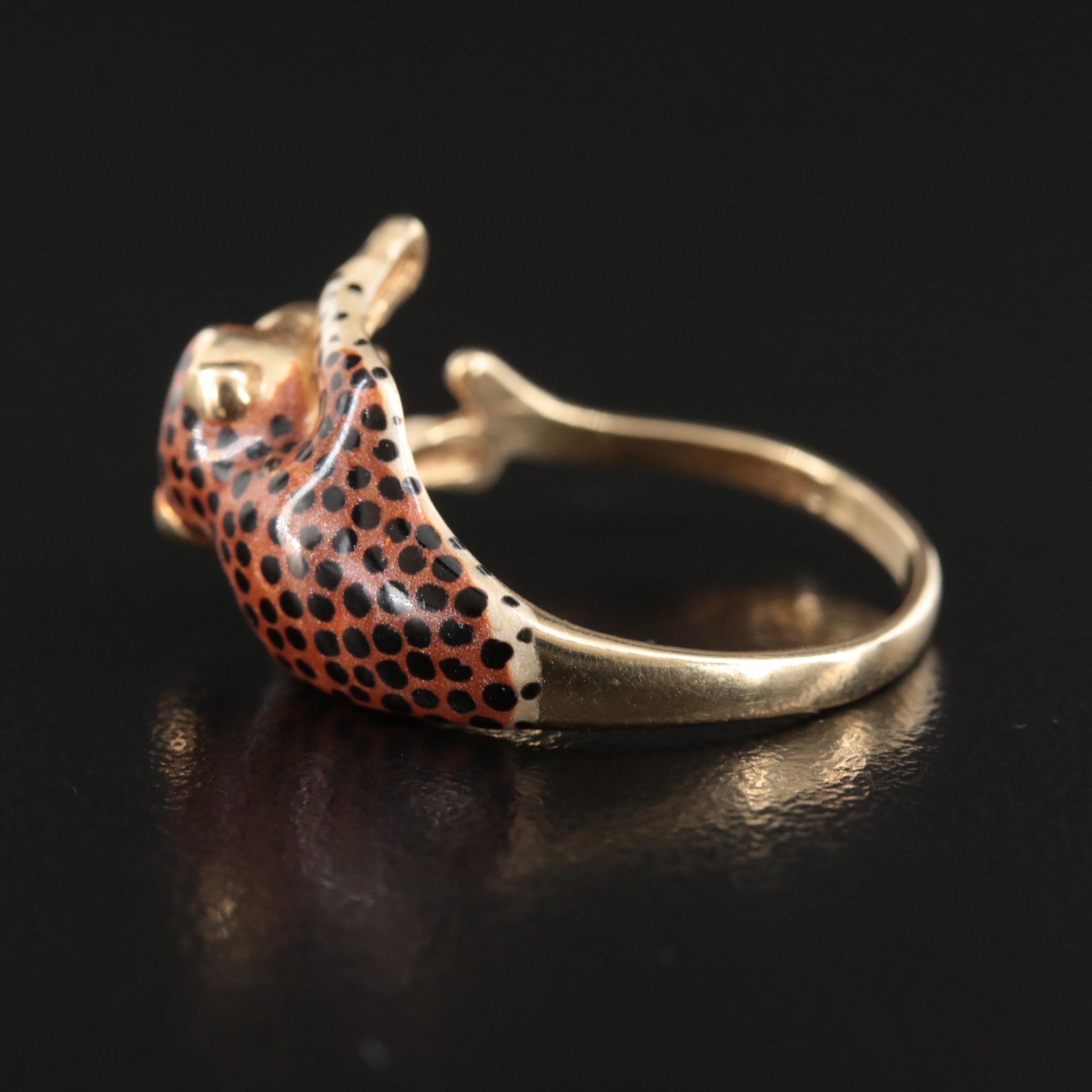 14K Enamel Leopard Ring
