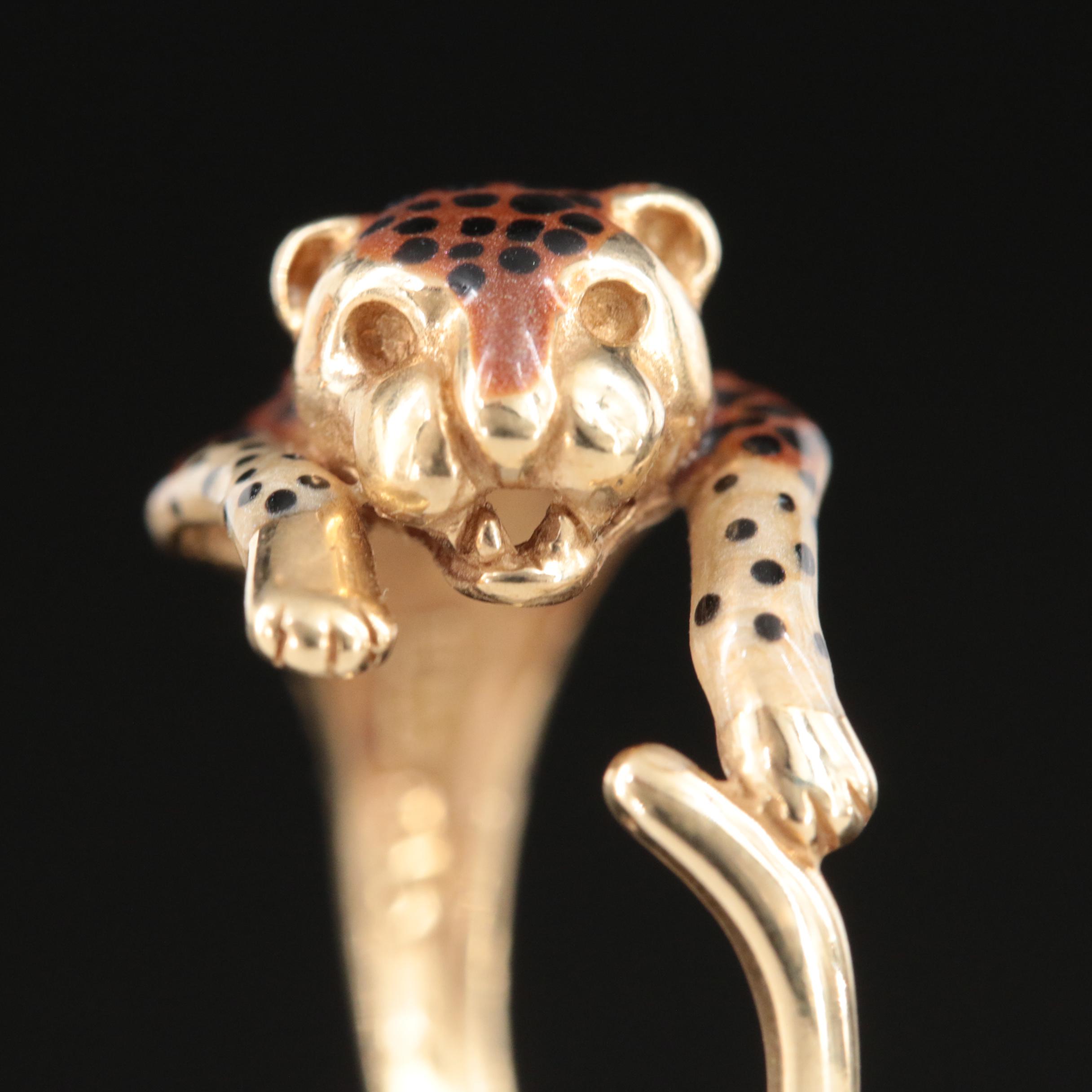 14K Enamel Leopard Ring