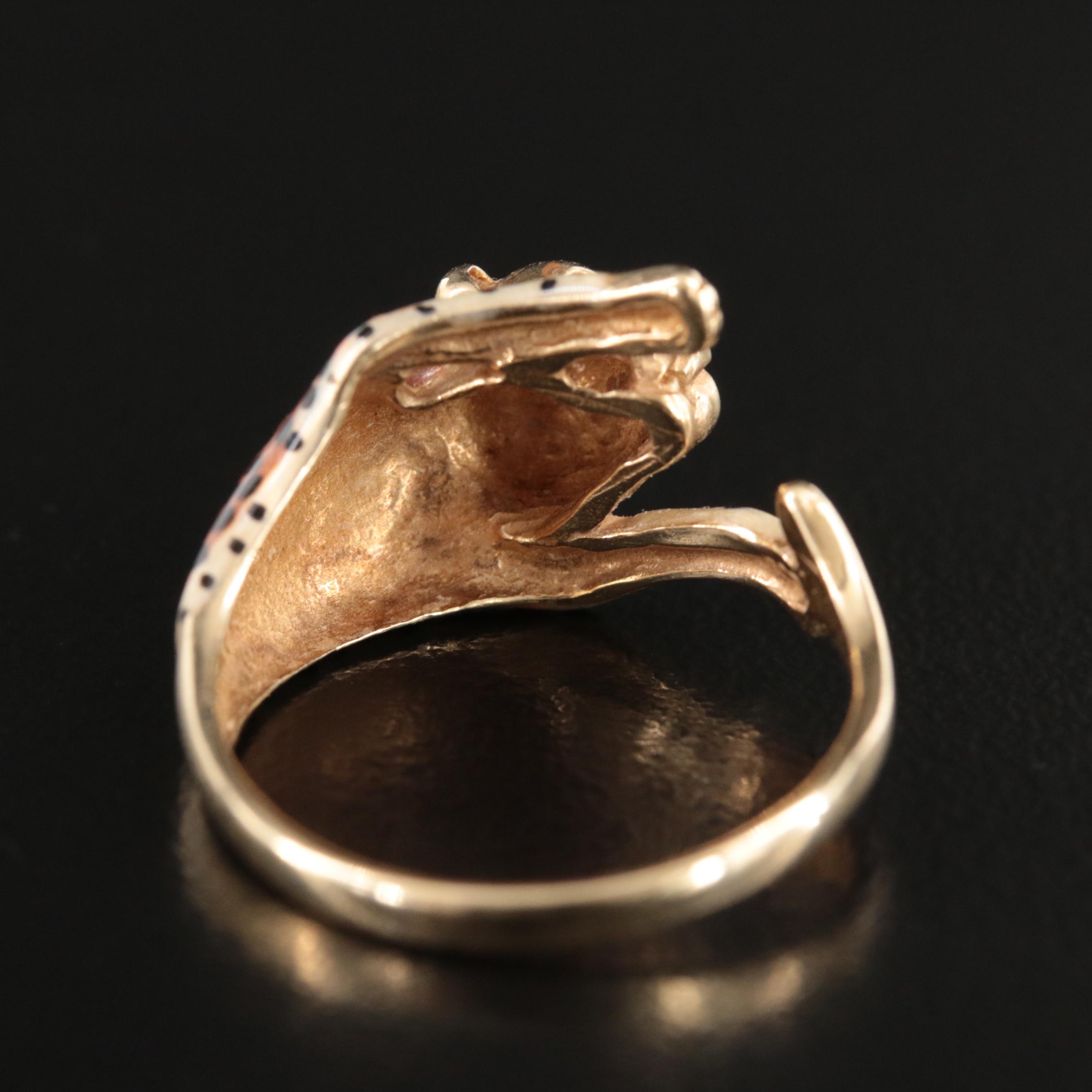 14K Enamel Leopard Ring