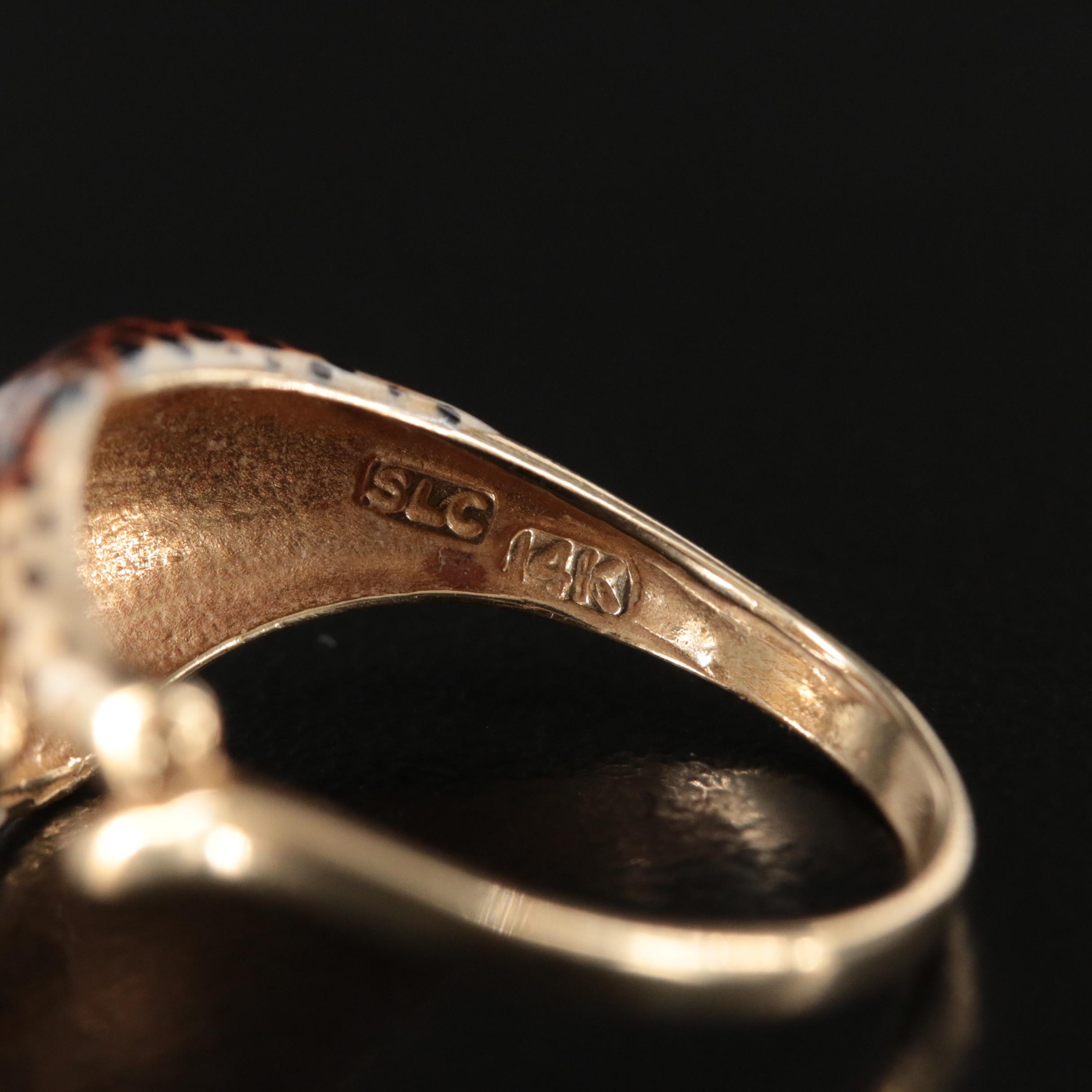 14K Enamel Leopard Ring