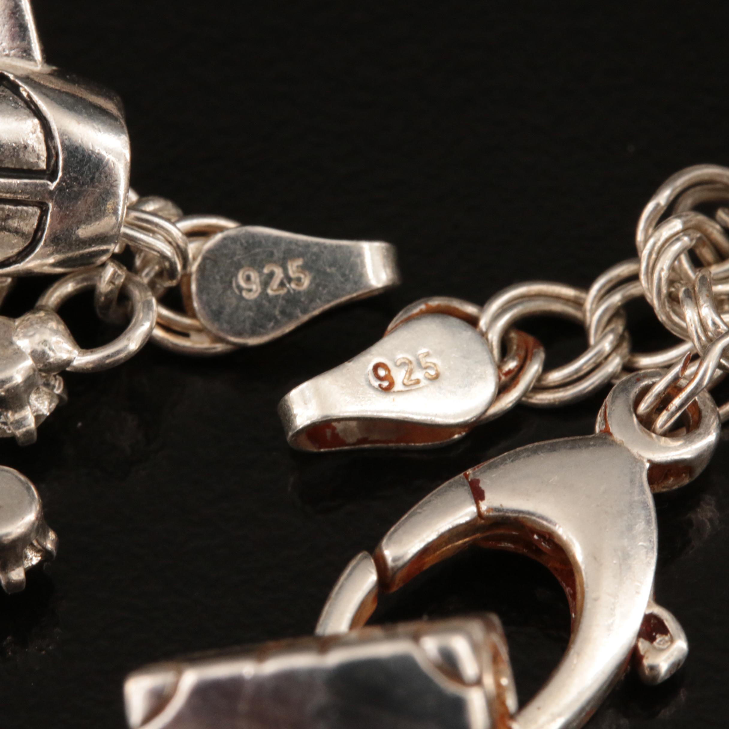 Sterling Rhinestone and Enamel Charm Bracelet