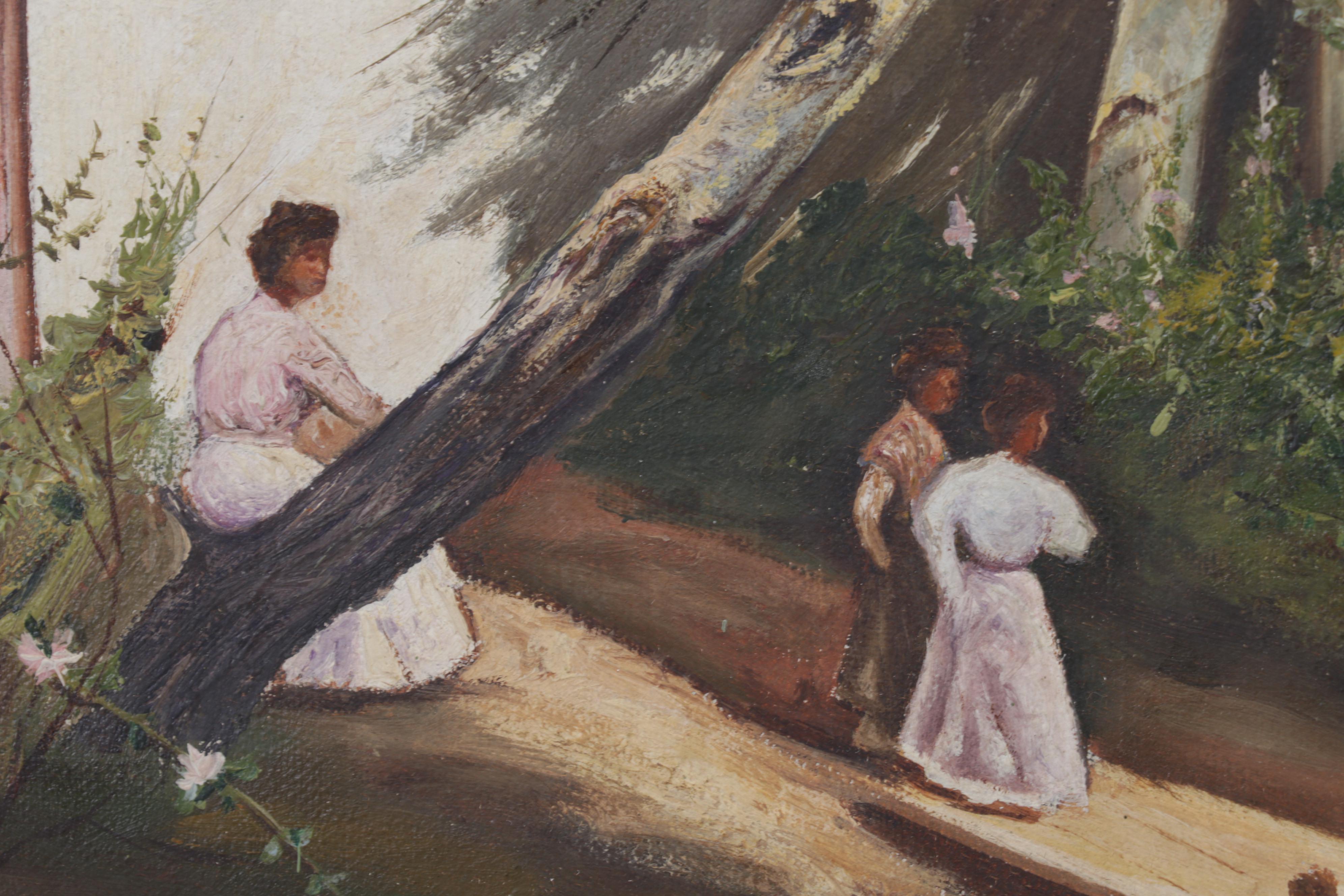 Baldomero Garcia Oil Painting of Rowboat on Riverside, Mid-20th Century
