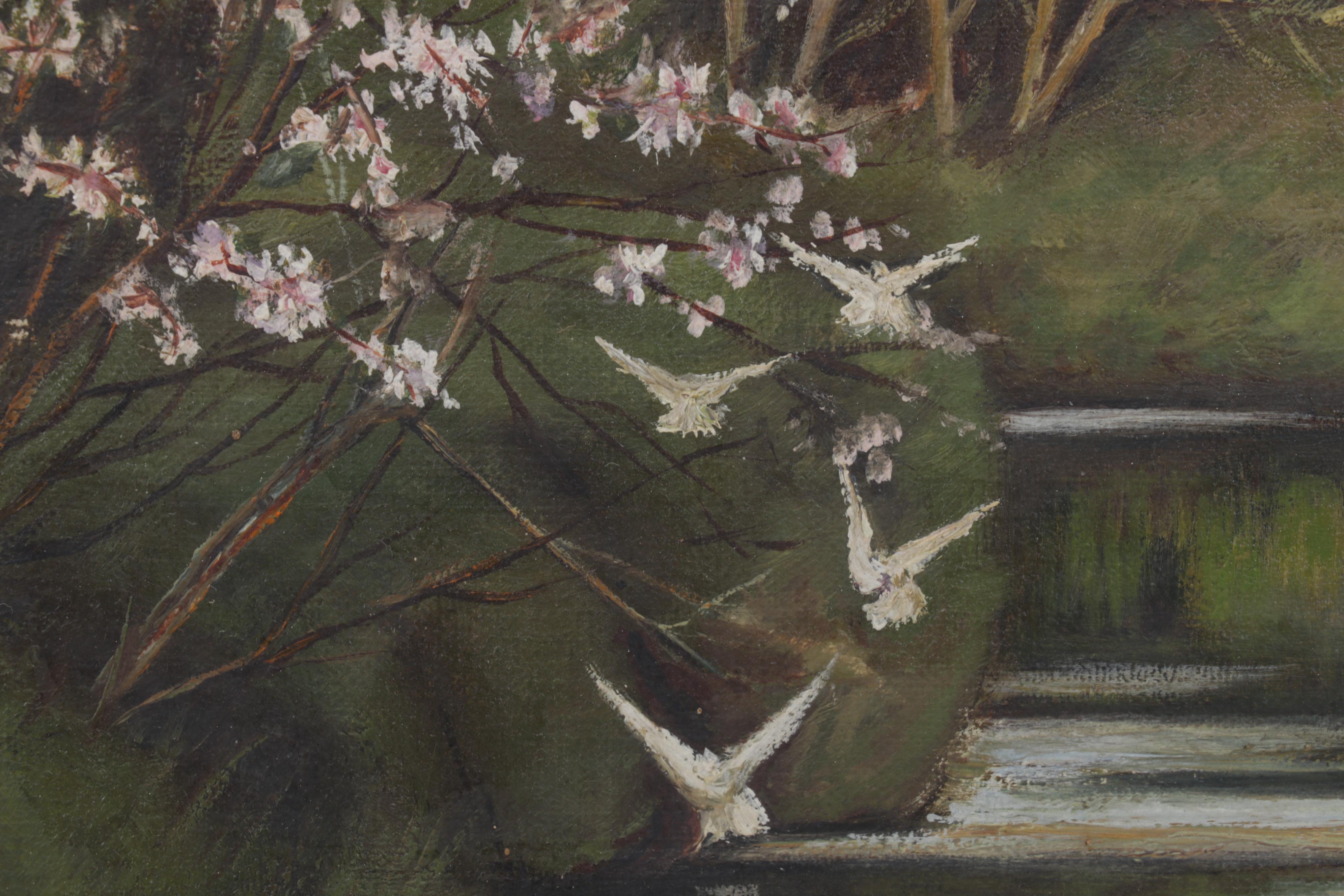 Baldomero Garcia Oil Painting of Rowboat on Riverside, Mid-20th Century