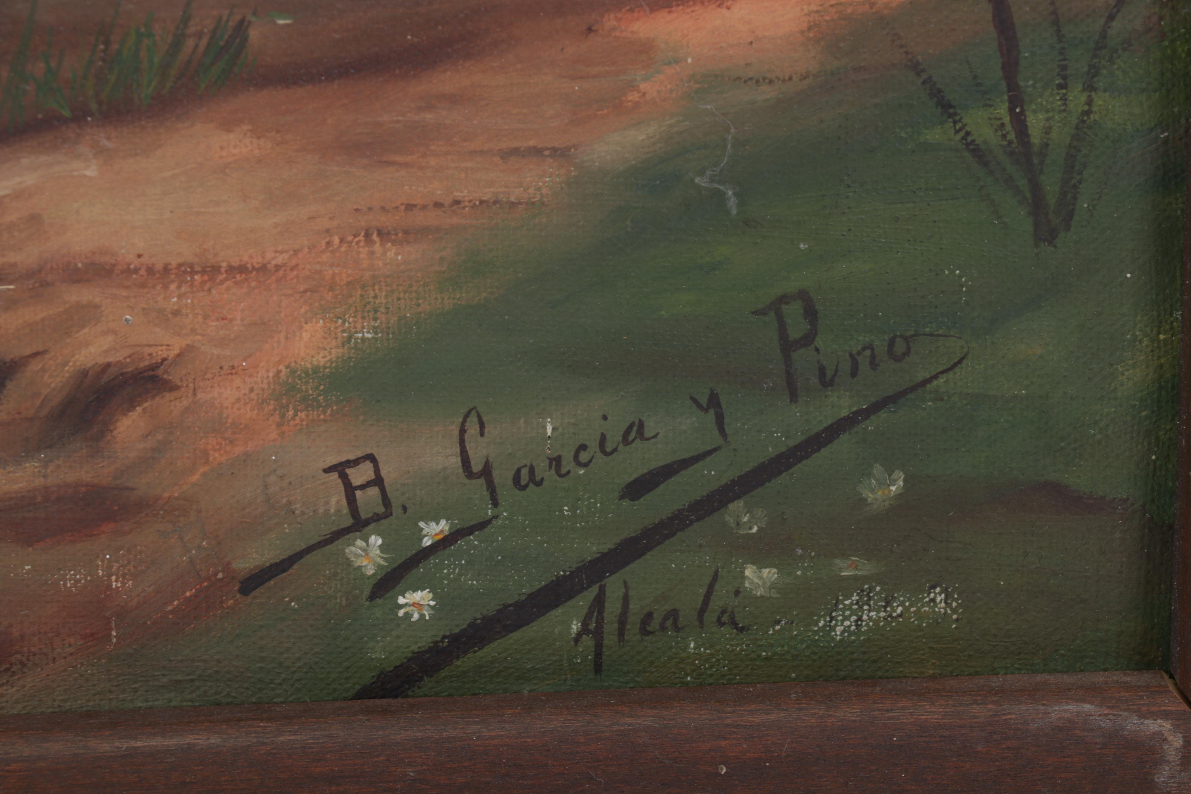 Baldomero Garcia Oil Painting of Rowboat on Riverside, Mid-20th Century