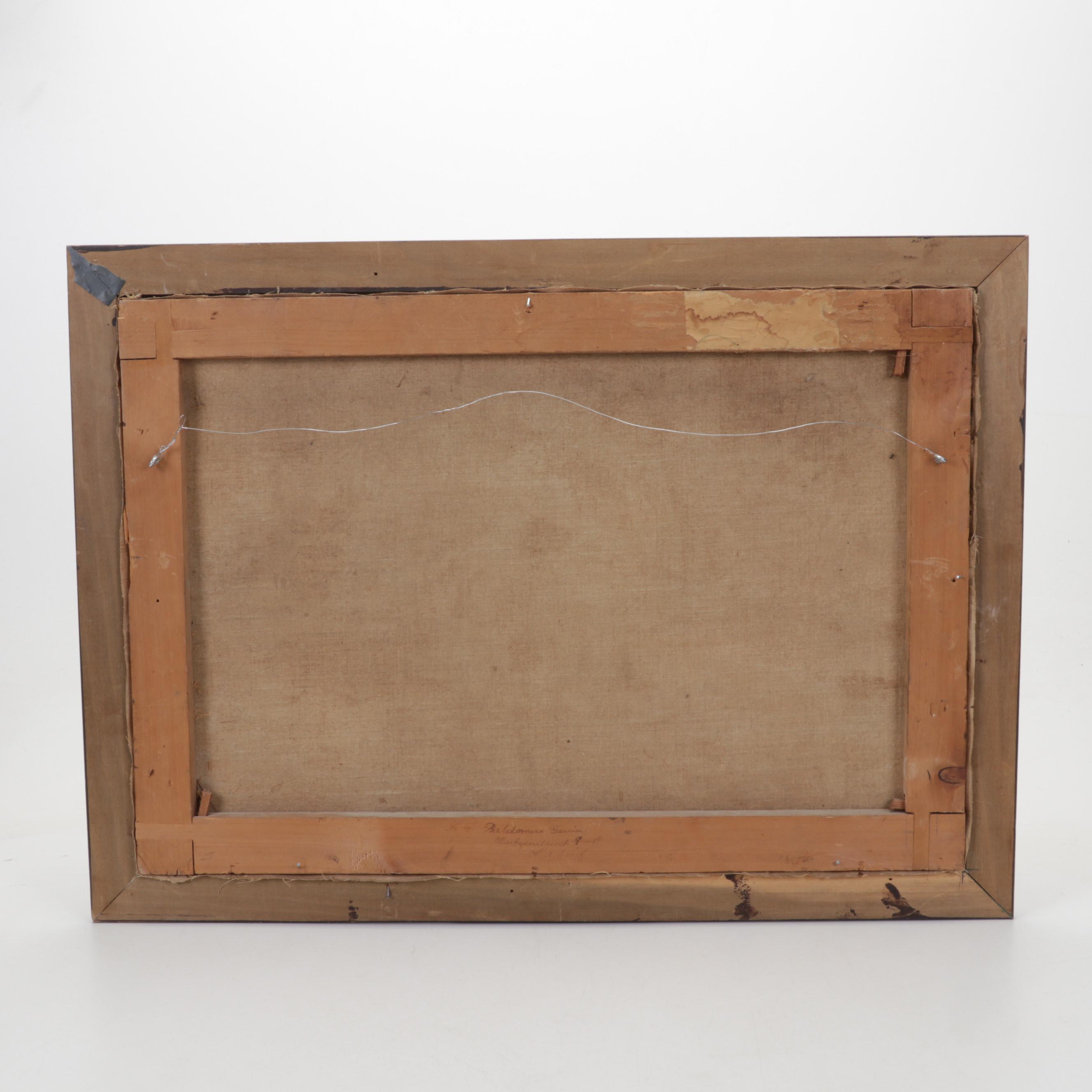 Baldomero Garcia Oil Painting of Rowboat on Riverside, Mid-20th Century