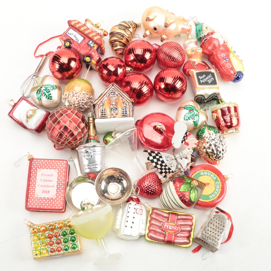 Mercury Glass Franks Hot Dog and Other Novelty and Orb Christmas Ornaments