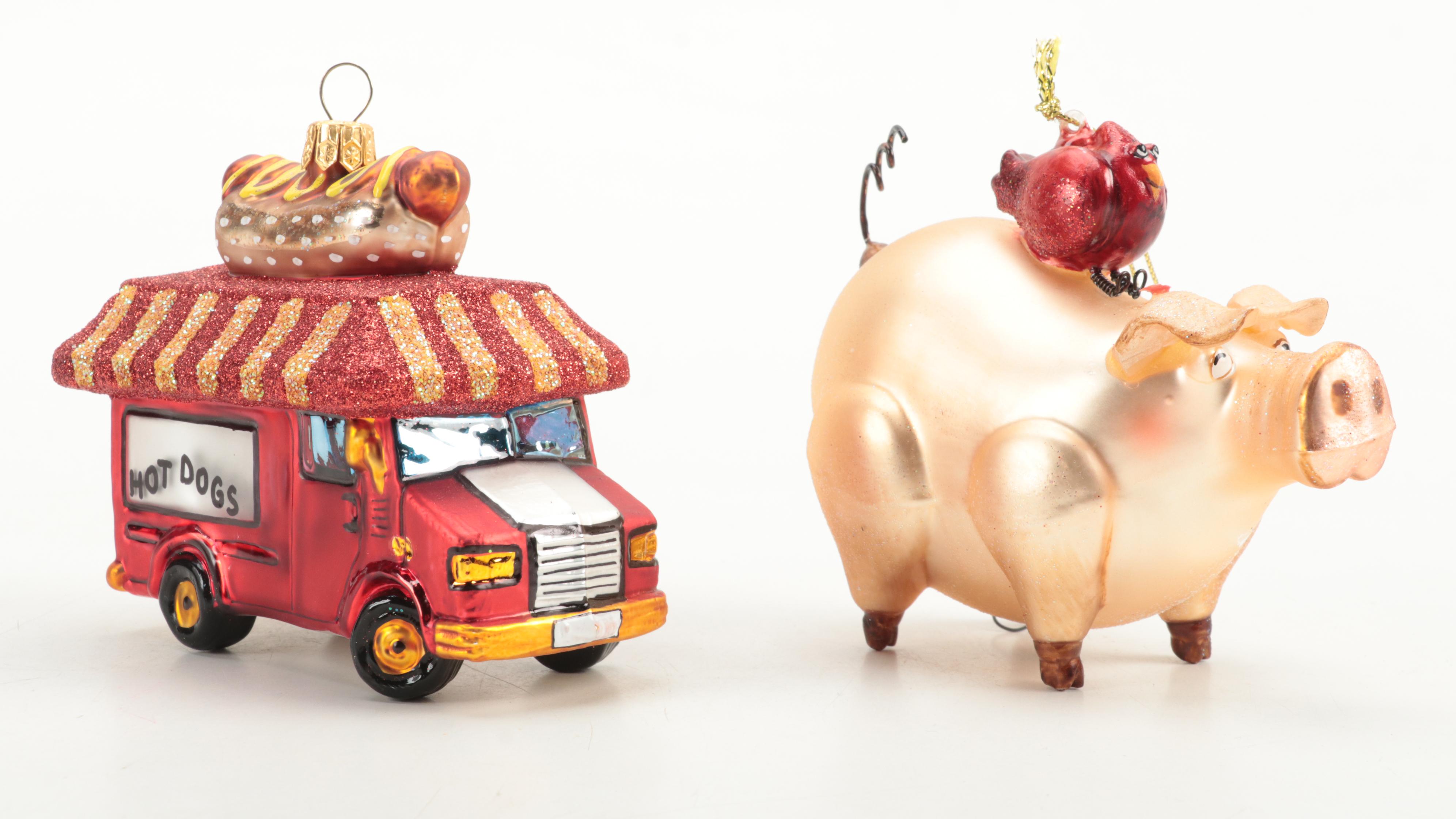 Mercury Glass Franks Hot Dog and Other Novelty and Orb Christmas Ornaments