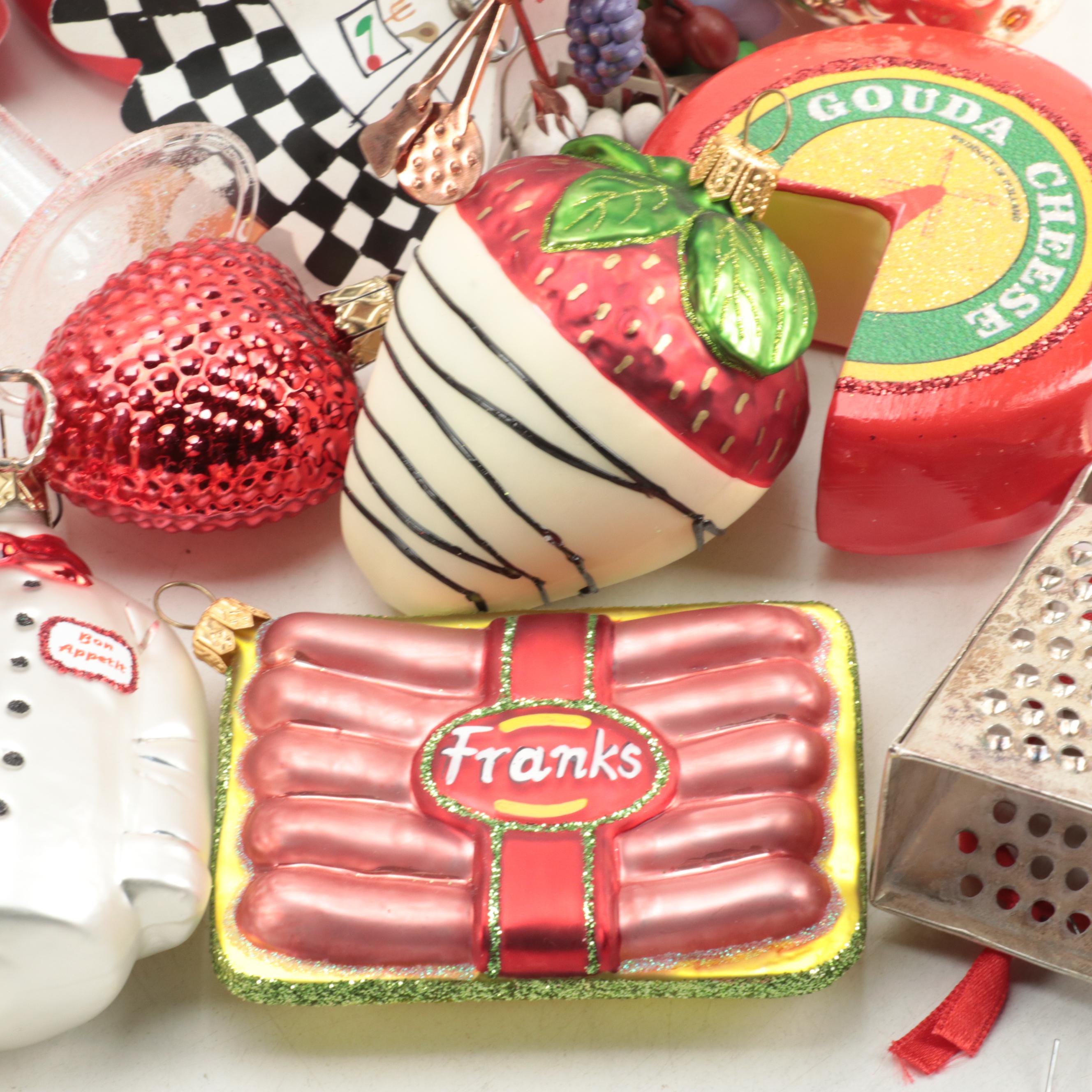 Mercury Glass Franks Hot Dog and Other Novelty and Orb Christmas Ornaments