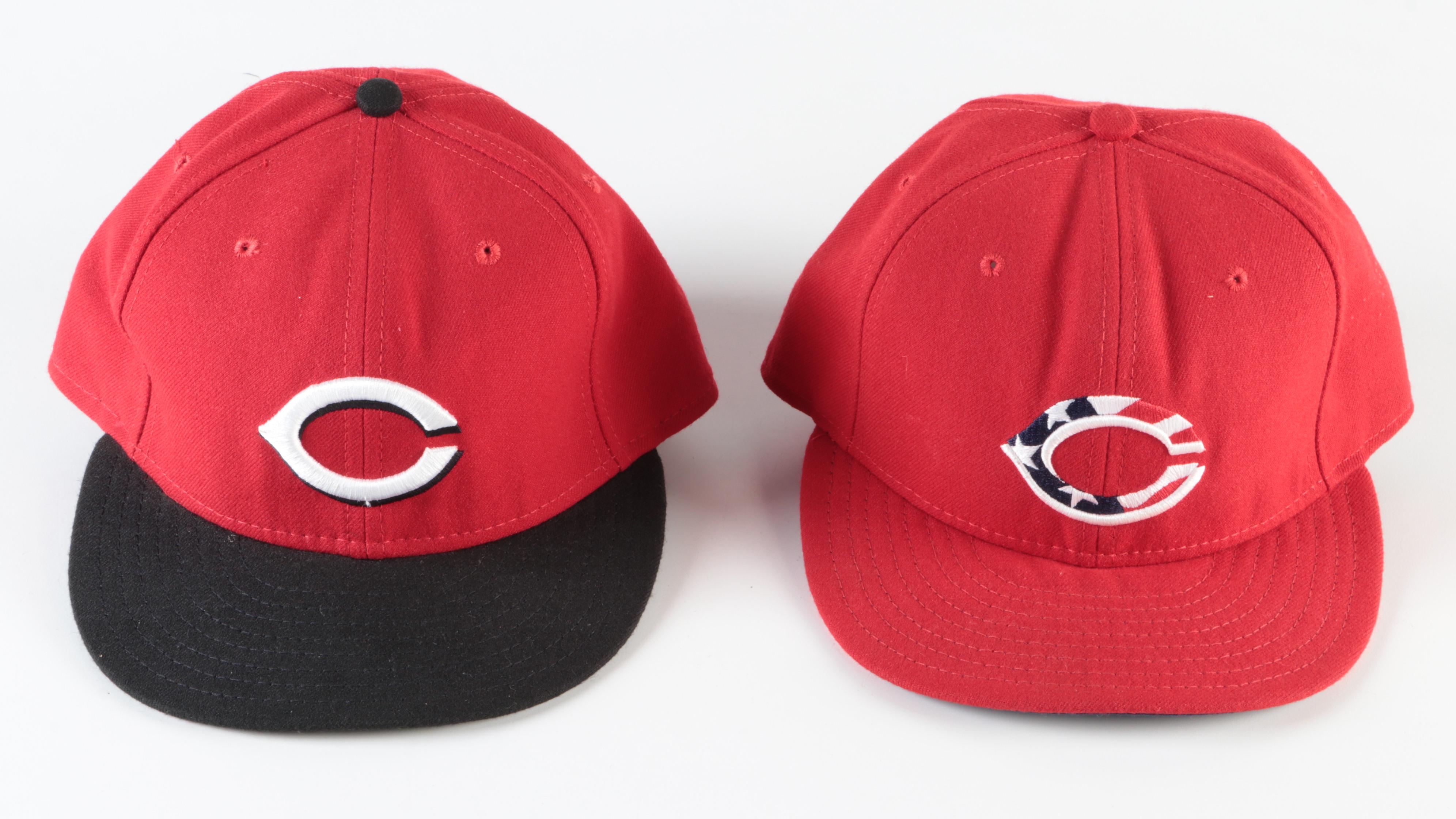 Cincinnati Reds, Atlanta Braves MLB Game Used Hats with Signed Francisco