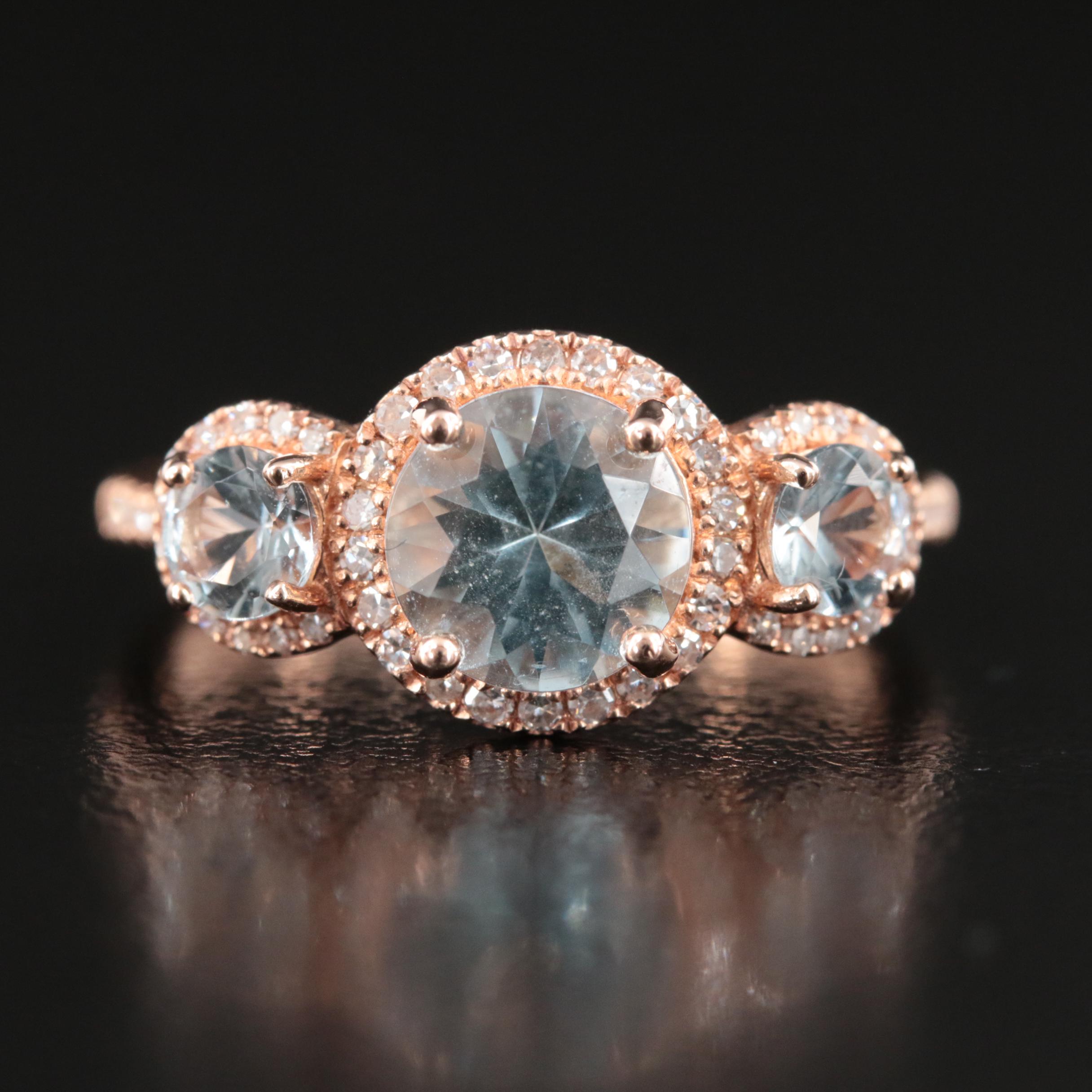 14K Rose Gold Aquamarine and Diamond Ring
