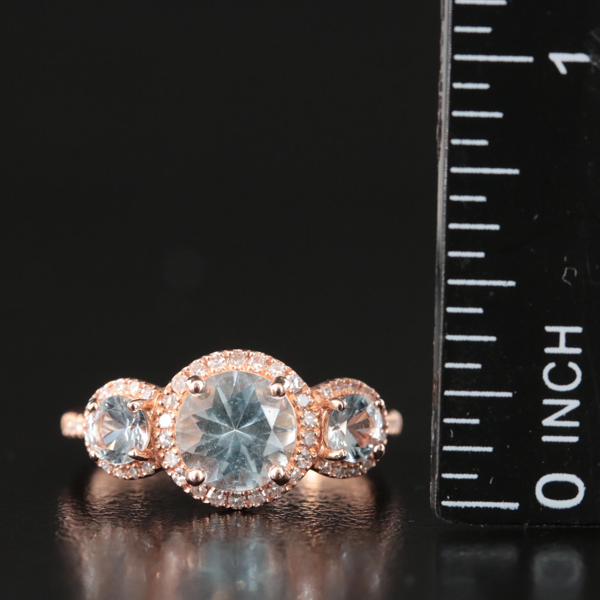 14K Rose Gold Aquamarine and Diamond Ring