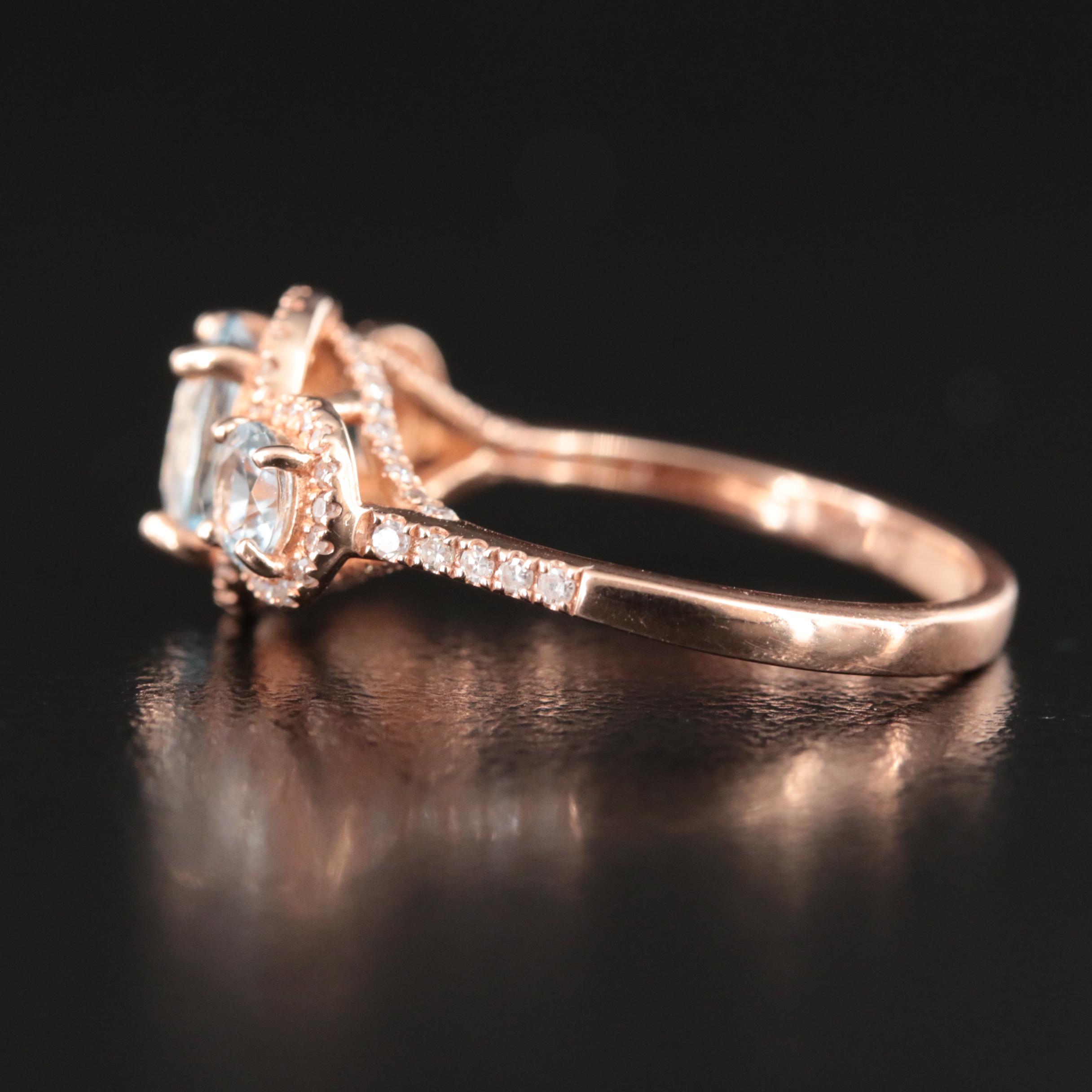14K Rose Gold Aquamarine and Diamond Ring