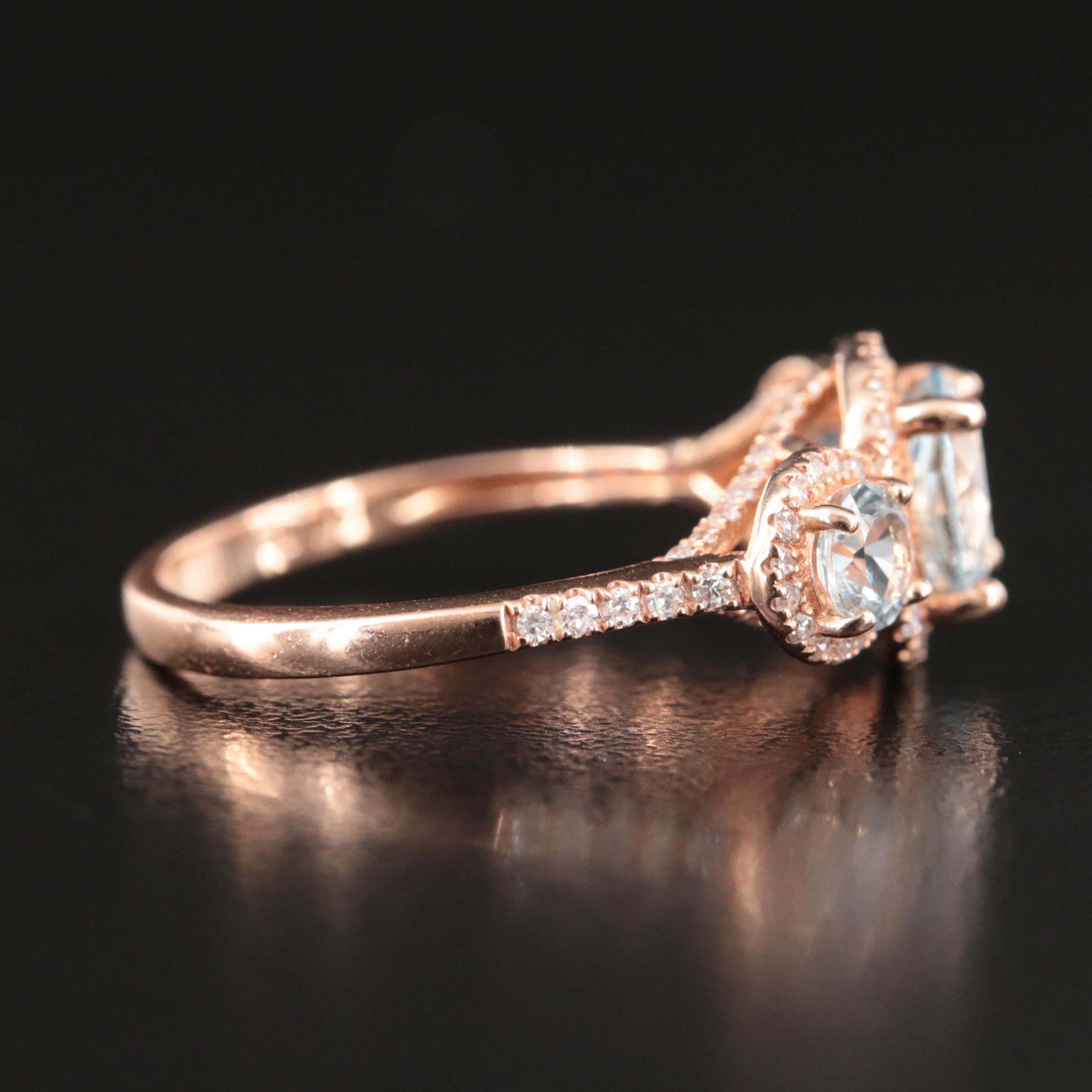 14K Rose Gold Aquamarine and Diamond Ring