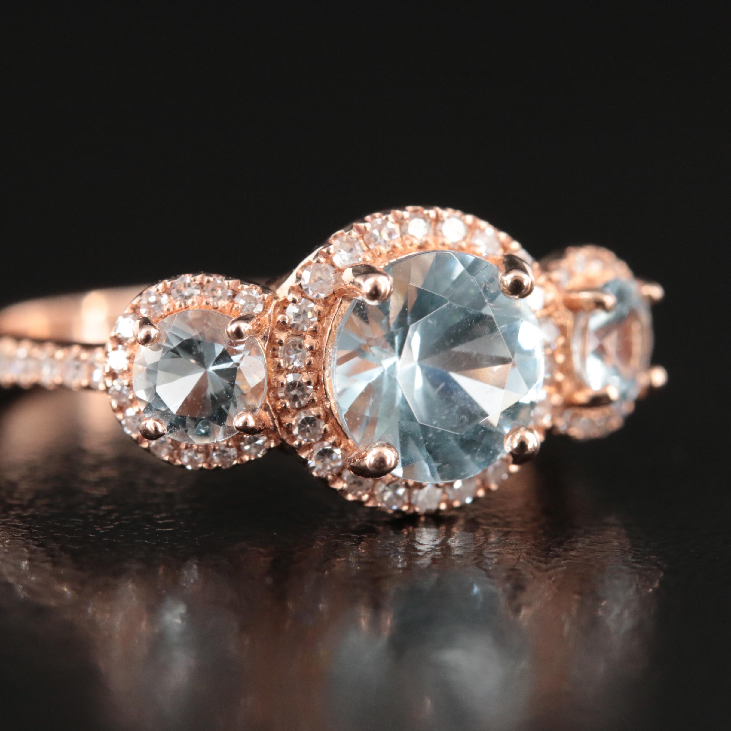 14K Rose Gold Aquamarine and Diamond Ring