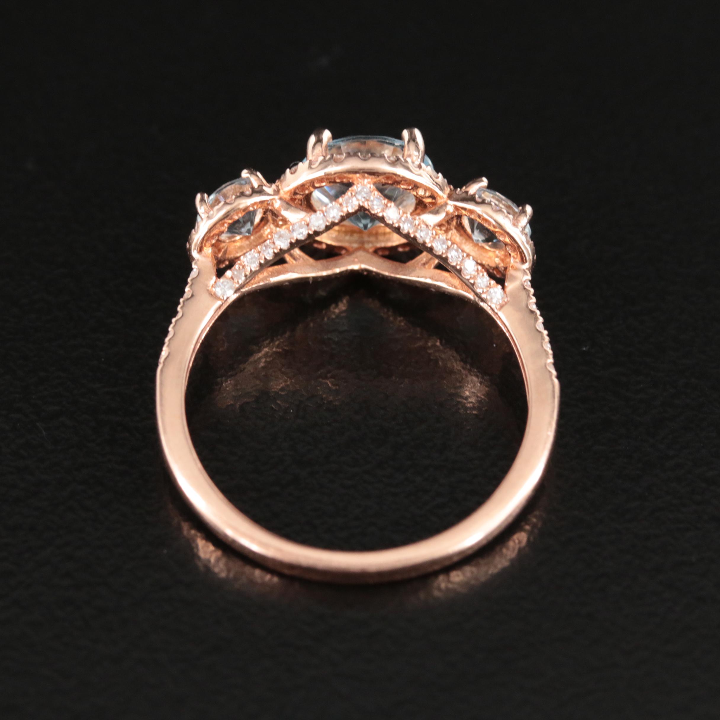 14K Rose Gold Aquamarine and Diamond Ring