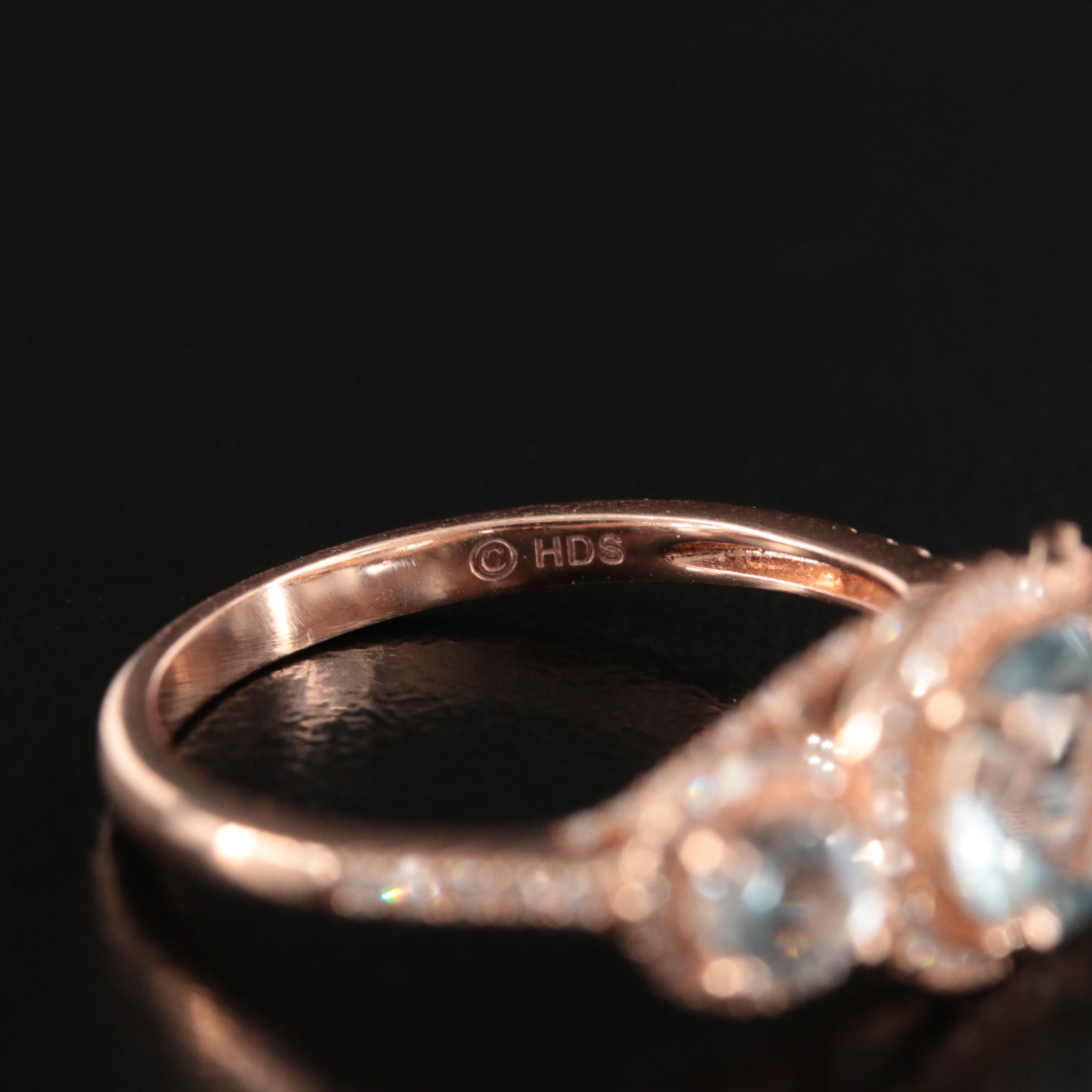 14K Rose Gold Aquamarine and Diamond Ring
