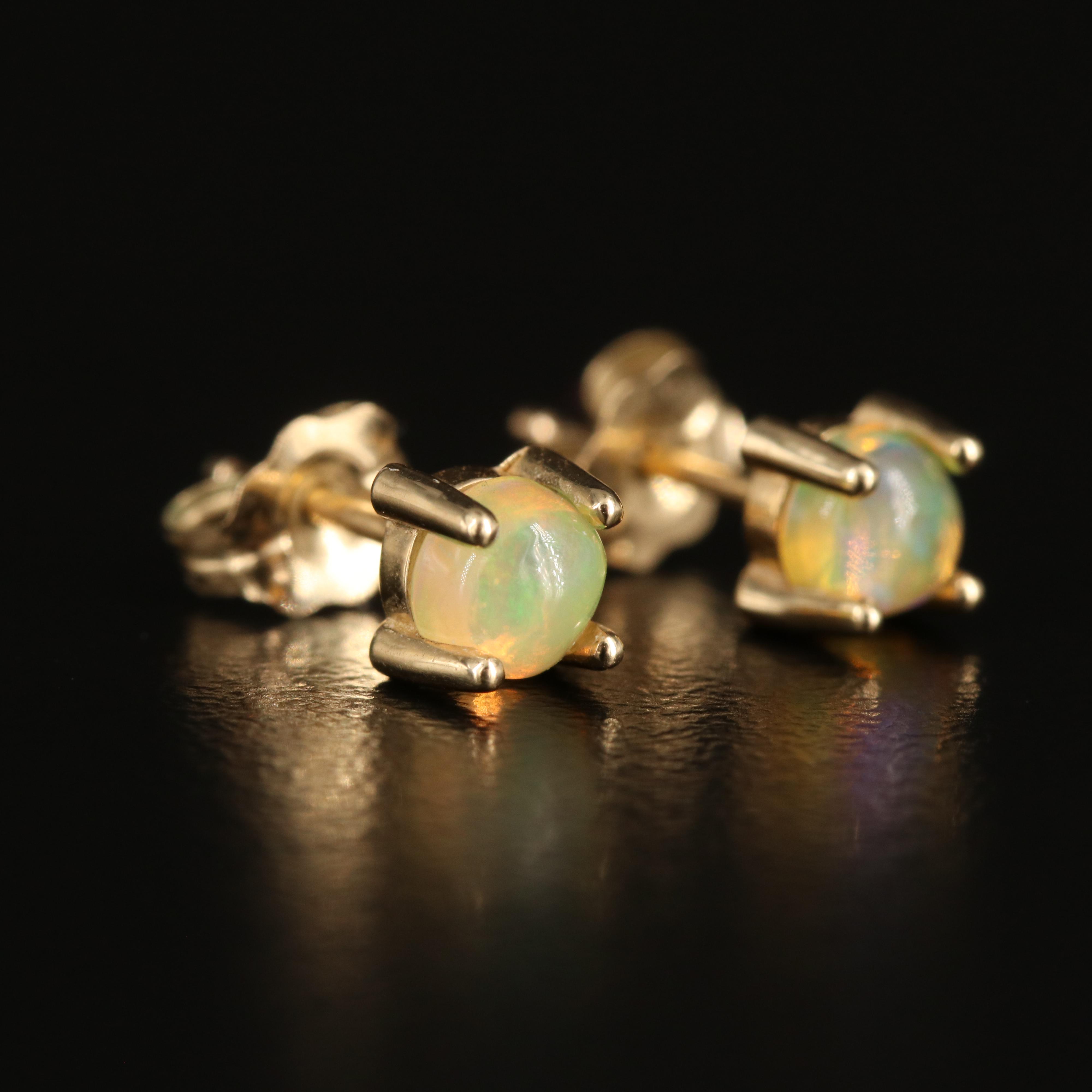 14K Opal Stud, Rock Crystal Quartz and Diamond Drop Earrings