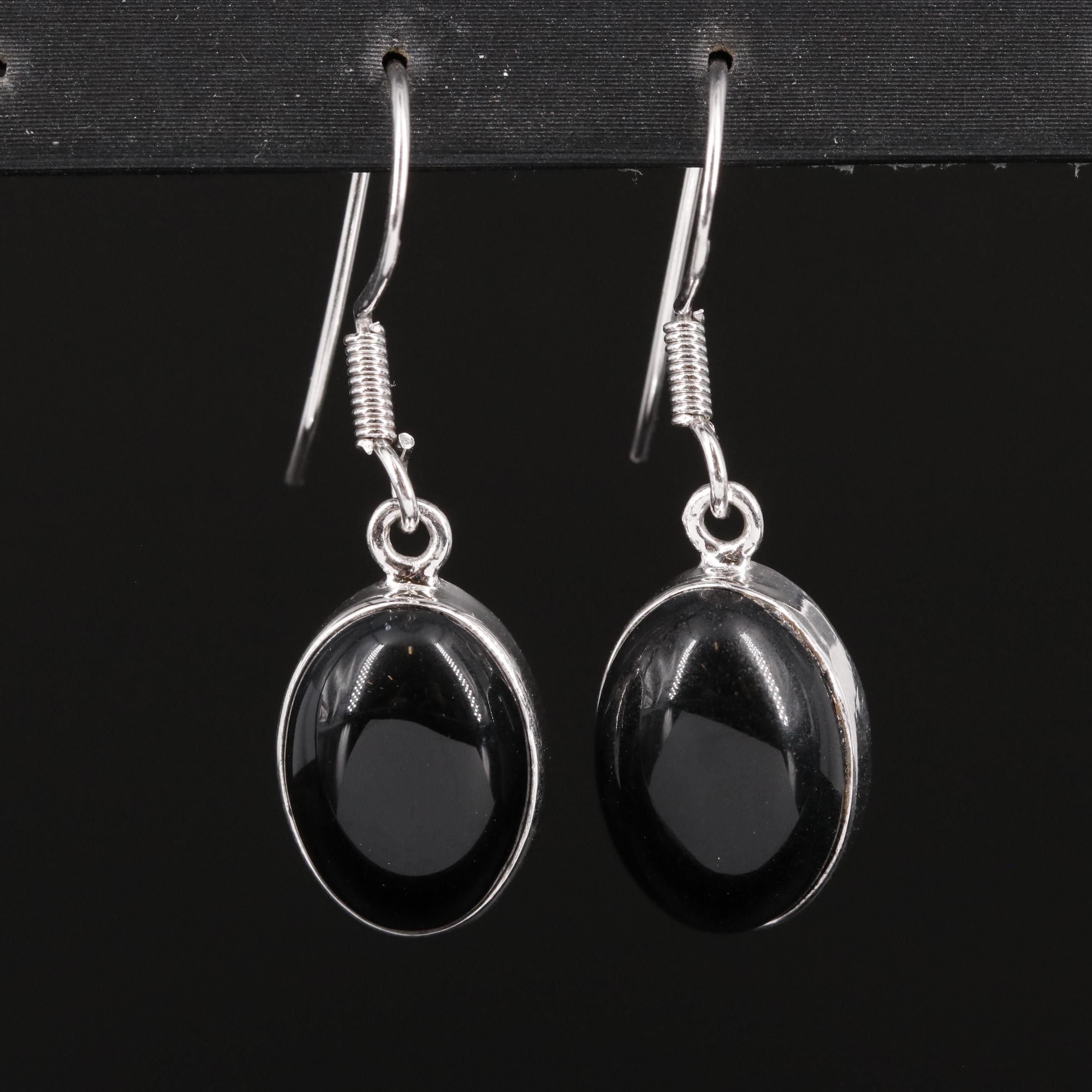 Sterling Black Onyx Drop Earrings