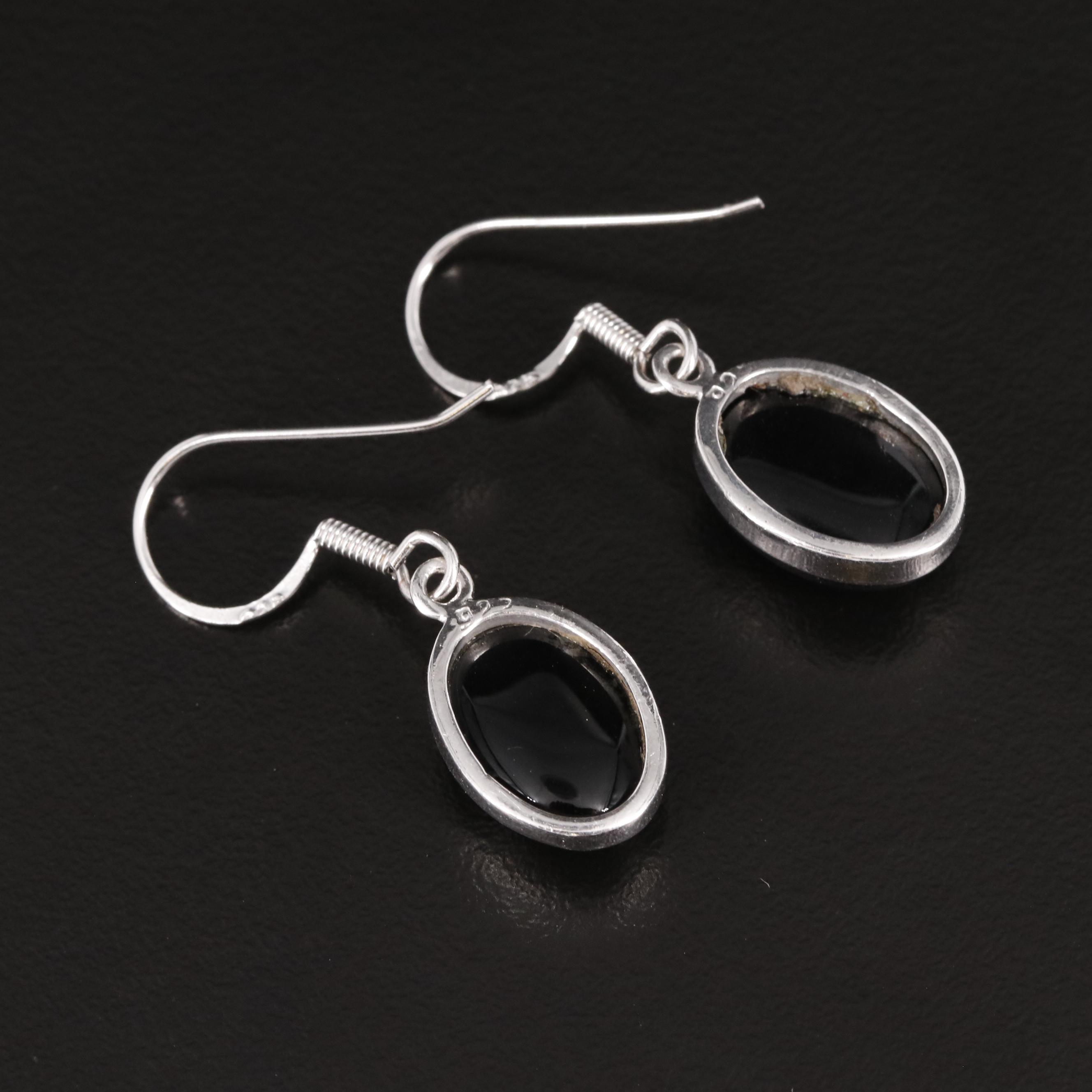 Sterling Black Onyx Drop Earrings