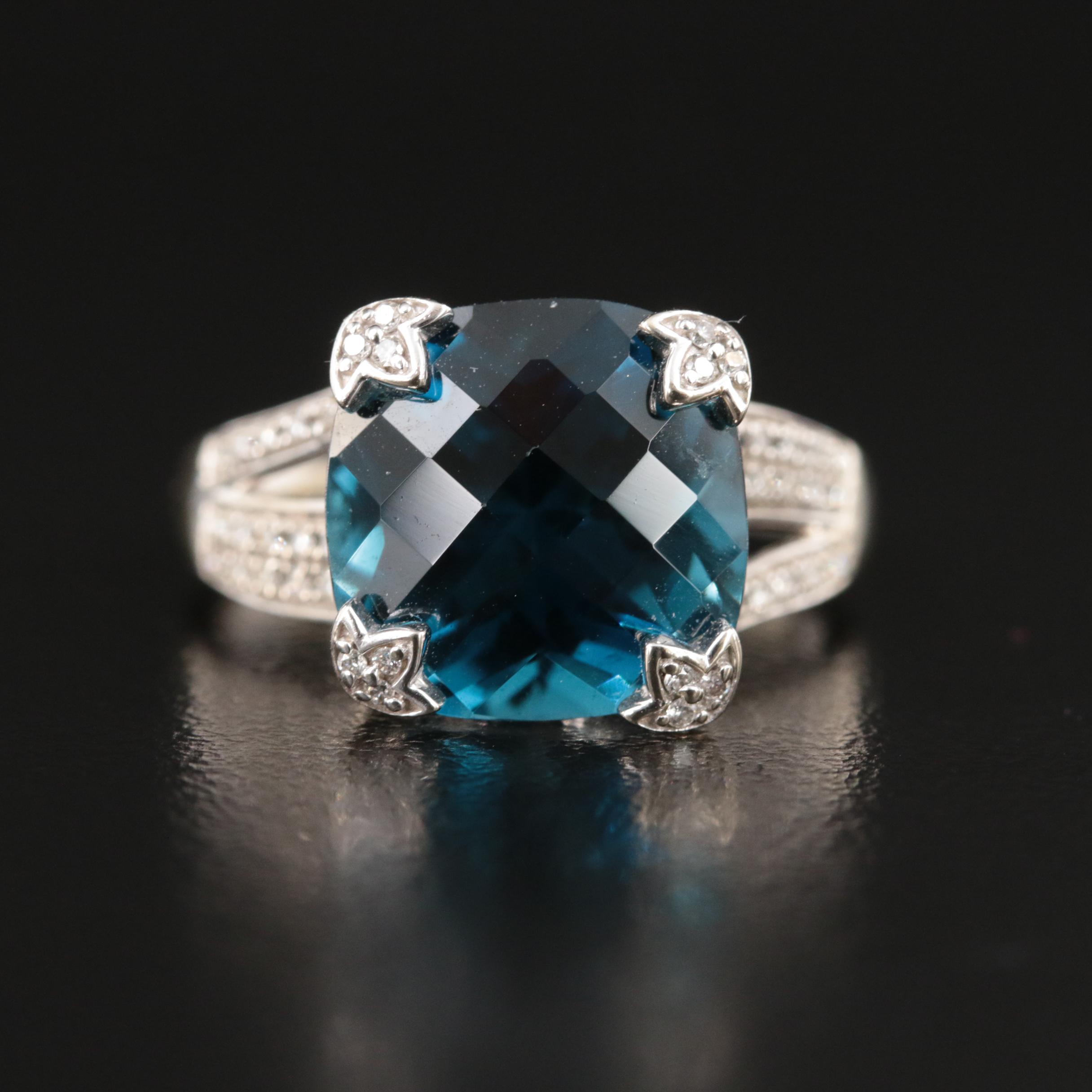 14K 12.00 CT London Blue Topaz and Diamond Ring