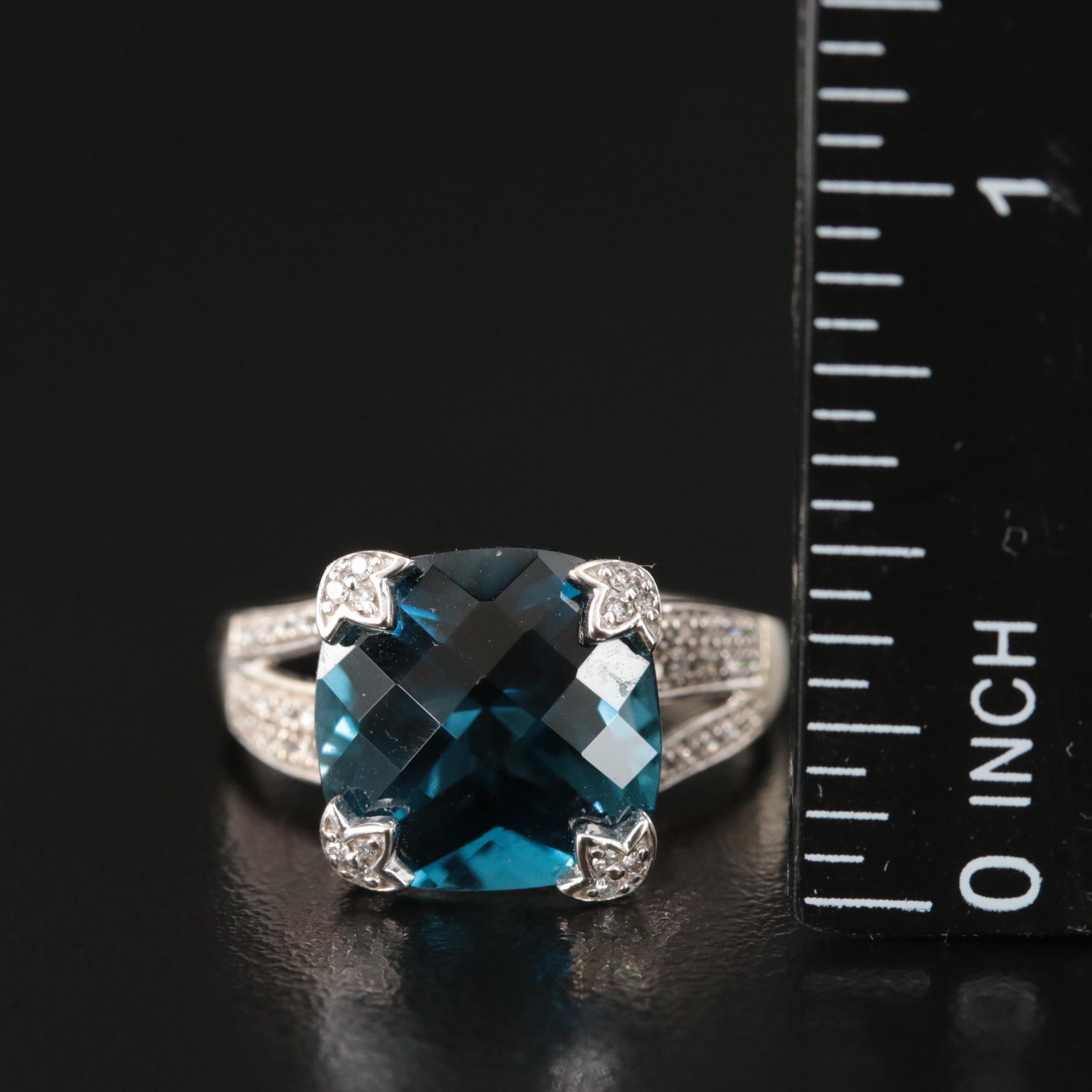 14K 12.00 CT London Blue Topaz and Diamond Ring