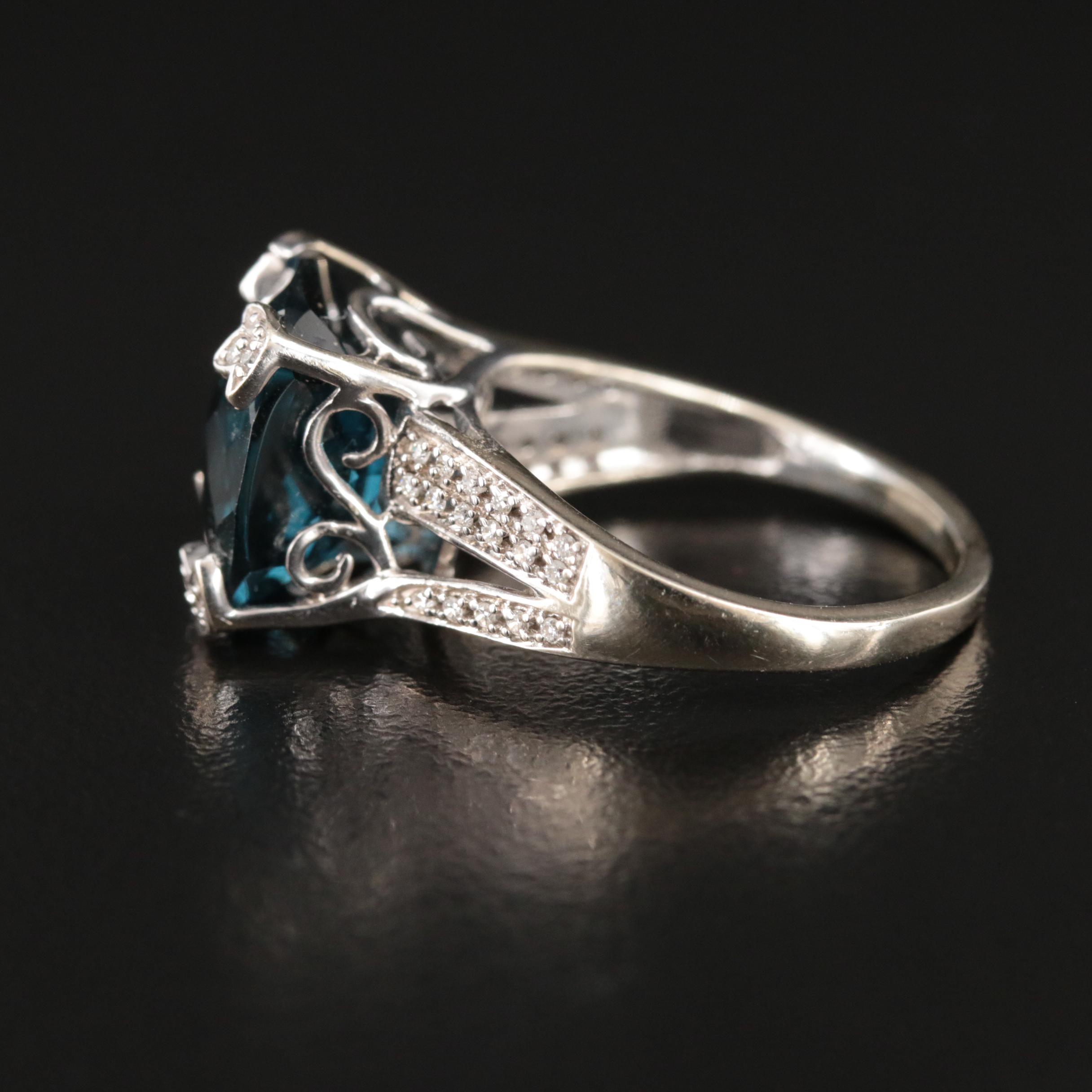 14K 12.00 CT London Blue Topaz and Diamond Ring